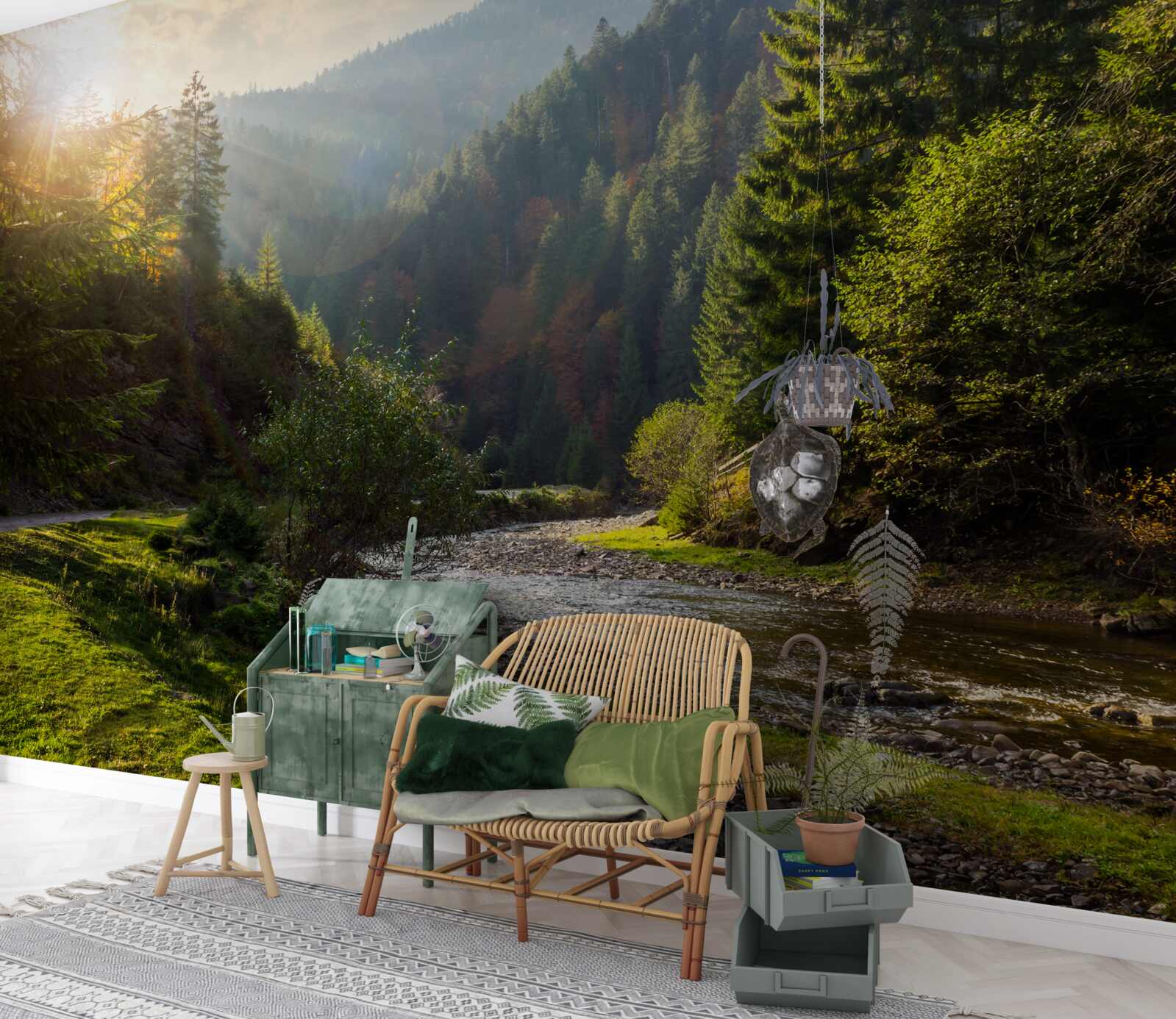 Fototapet traseu montan colorat la răsăritul soarelui