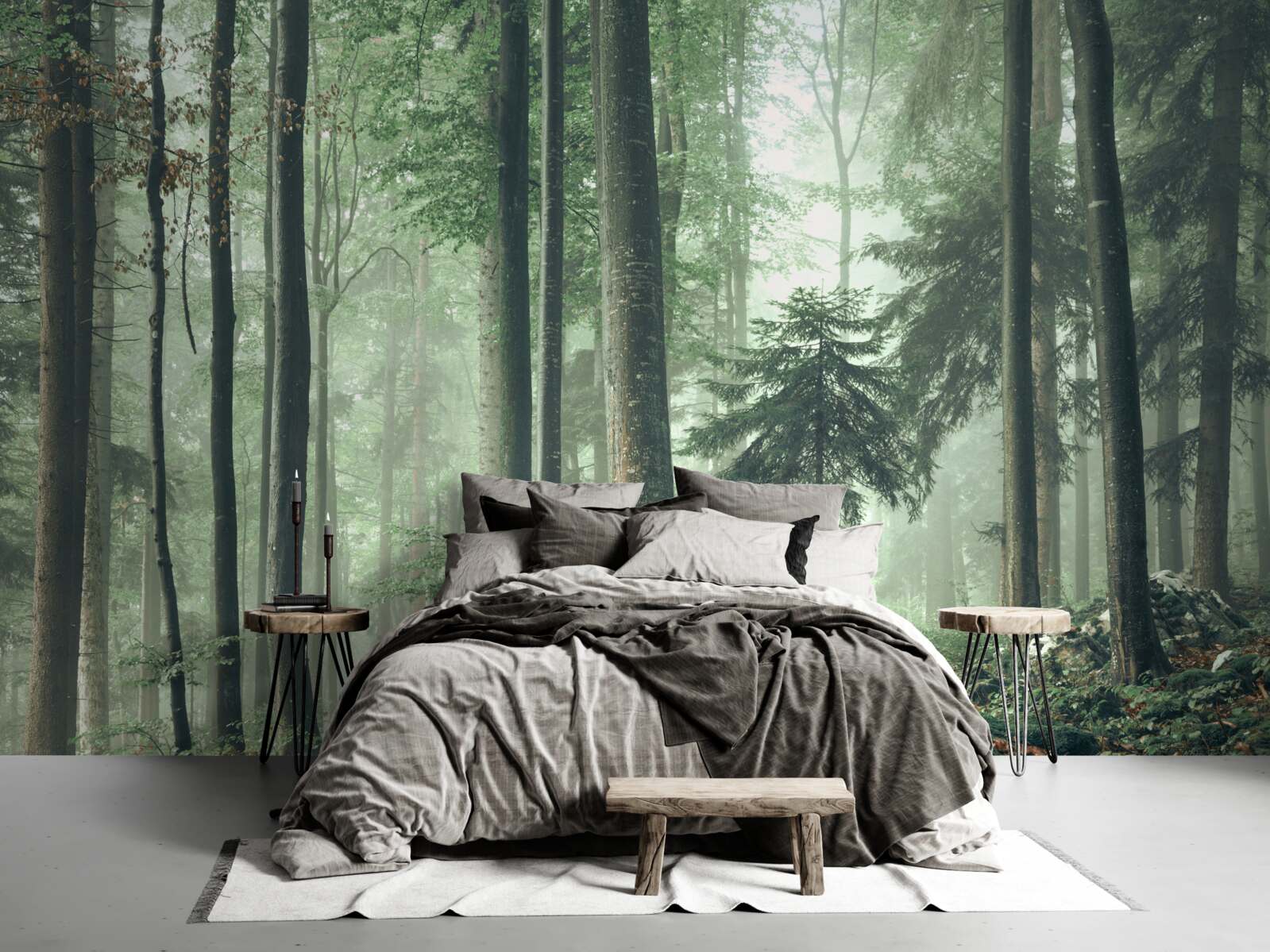 Fototapet Lumină prin ceață într-o pădure de foioase