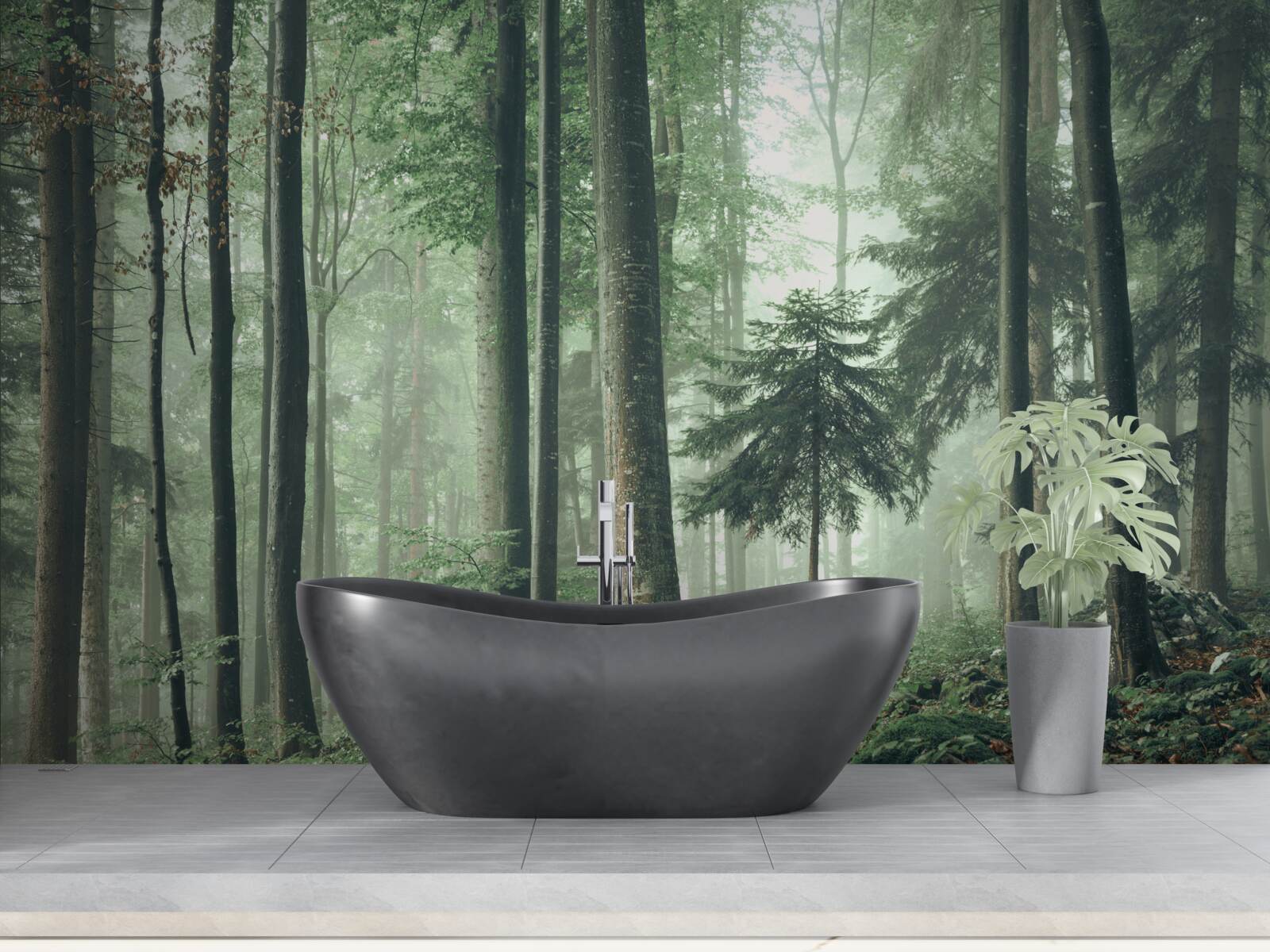 Fototapet Lumină prin ceață într-o pădure de foioase