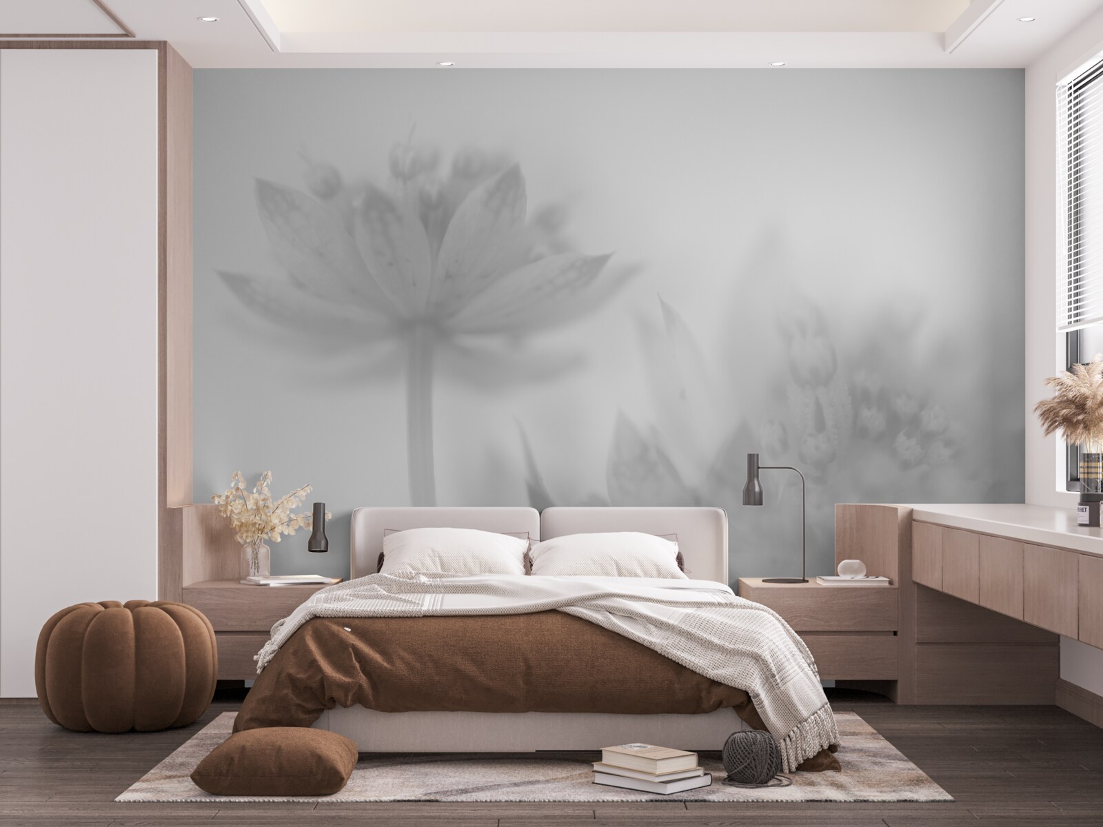 Fototapet lotuși în nuanțe de alb și negru