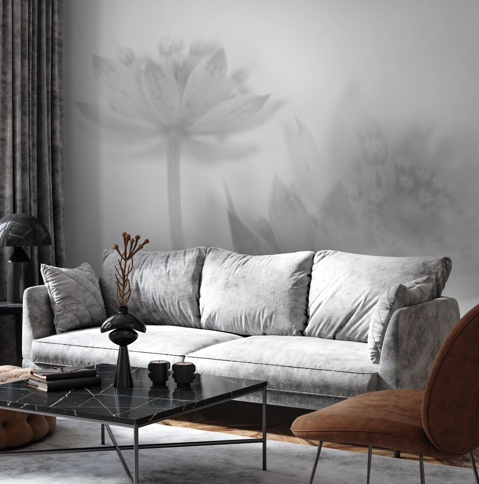 Fototapet lotuși în nuanțe de alb și negru