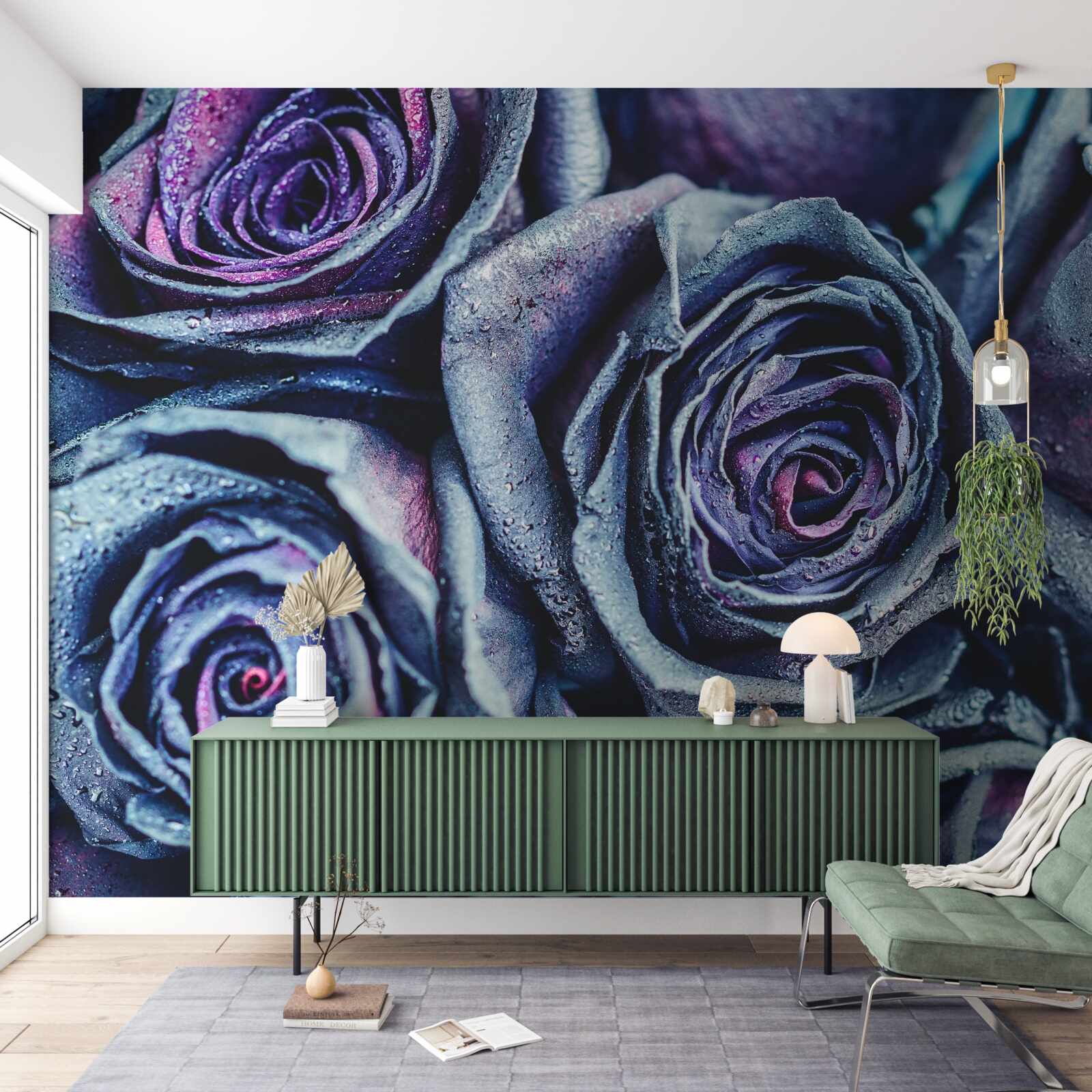 Fototapet buchet de trandafiri albi și mov