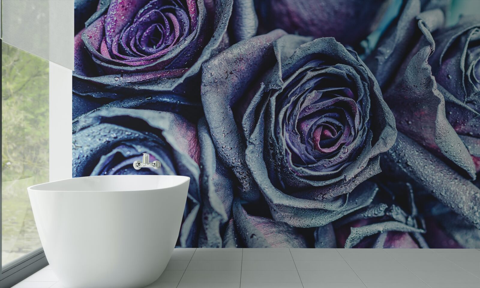 Fototapet buchet de trandafiri albi și mov