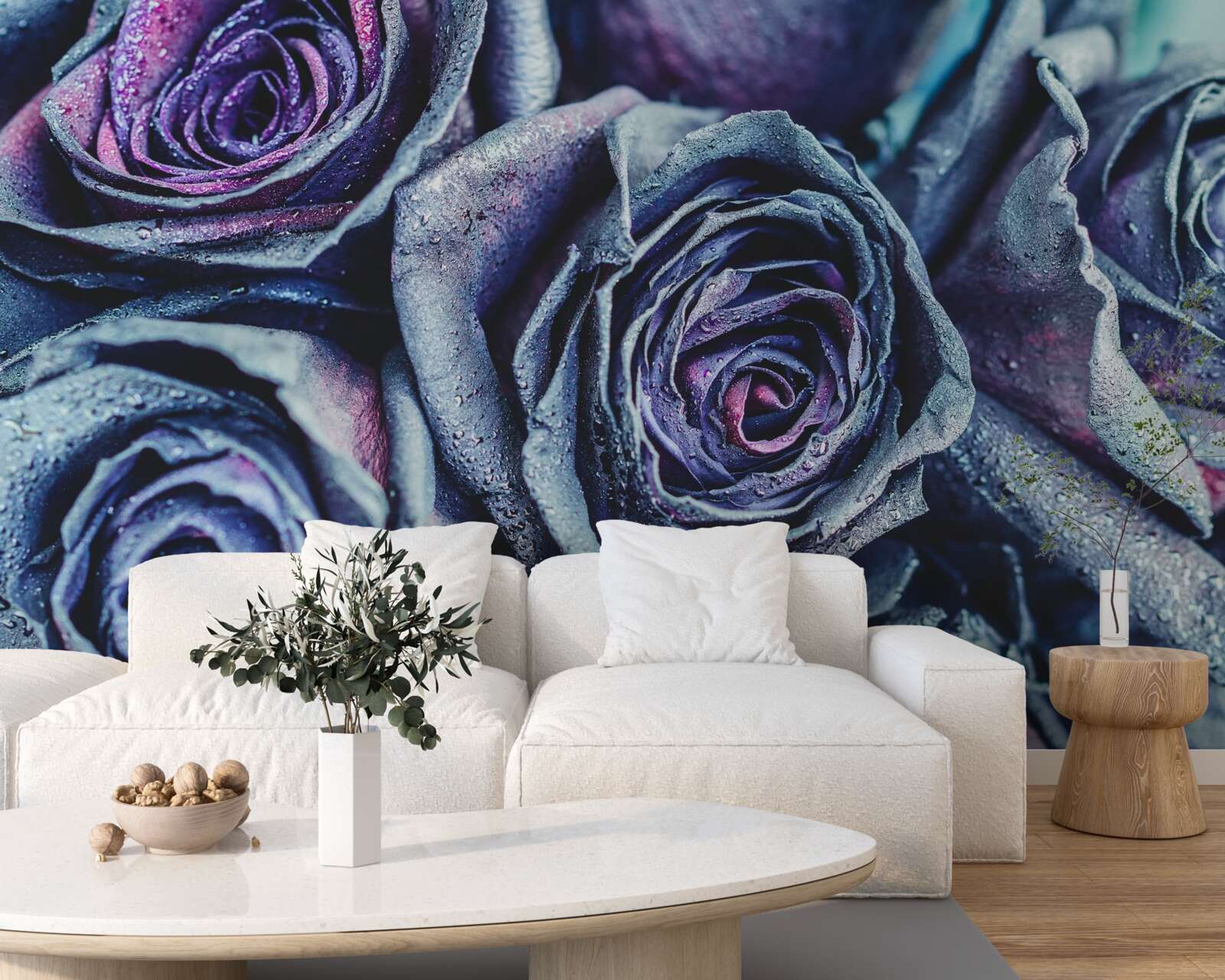 Fototapet buchet de trandafiri albi și mov