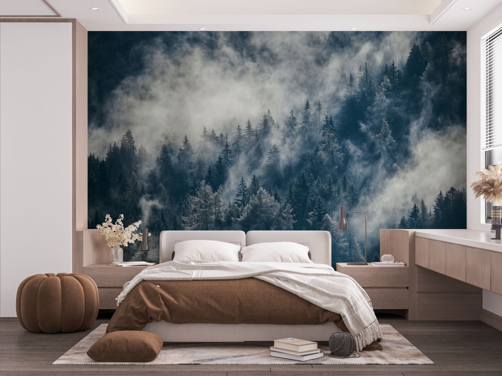 Fototapet o ceață densă învăluie pădurea noaptea