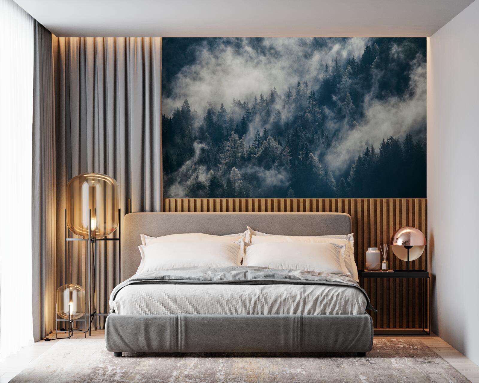 Fototapet o ceață densă învăluie pădurea noaptea