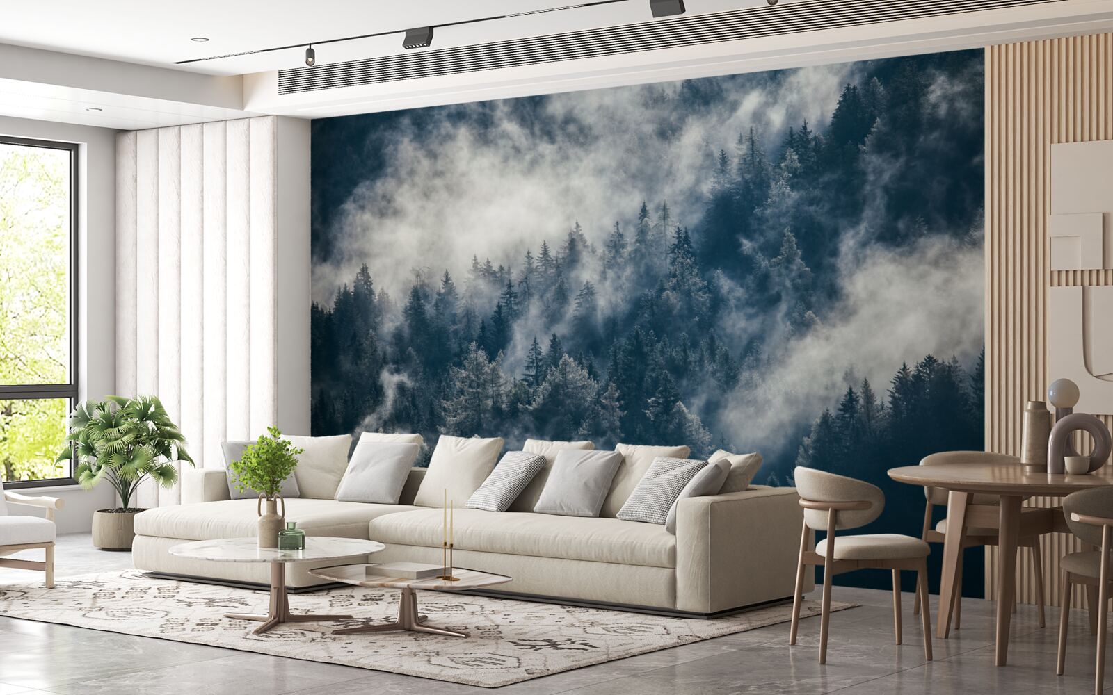 Fototapet o ceață densă învăluie pădurea noaptea