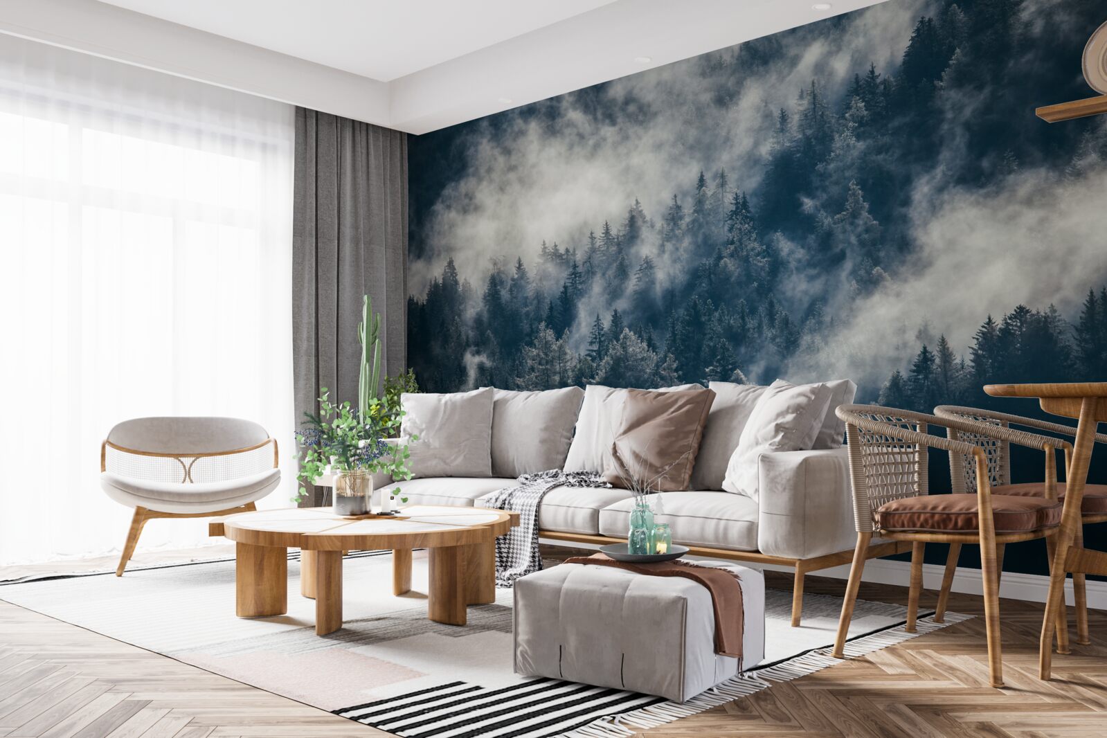 Fototapet o ceață densă învăluie pădurea noaptea