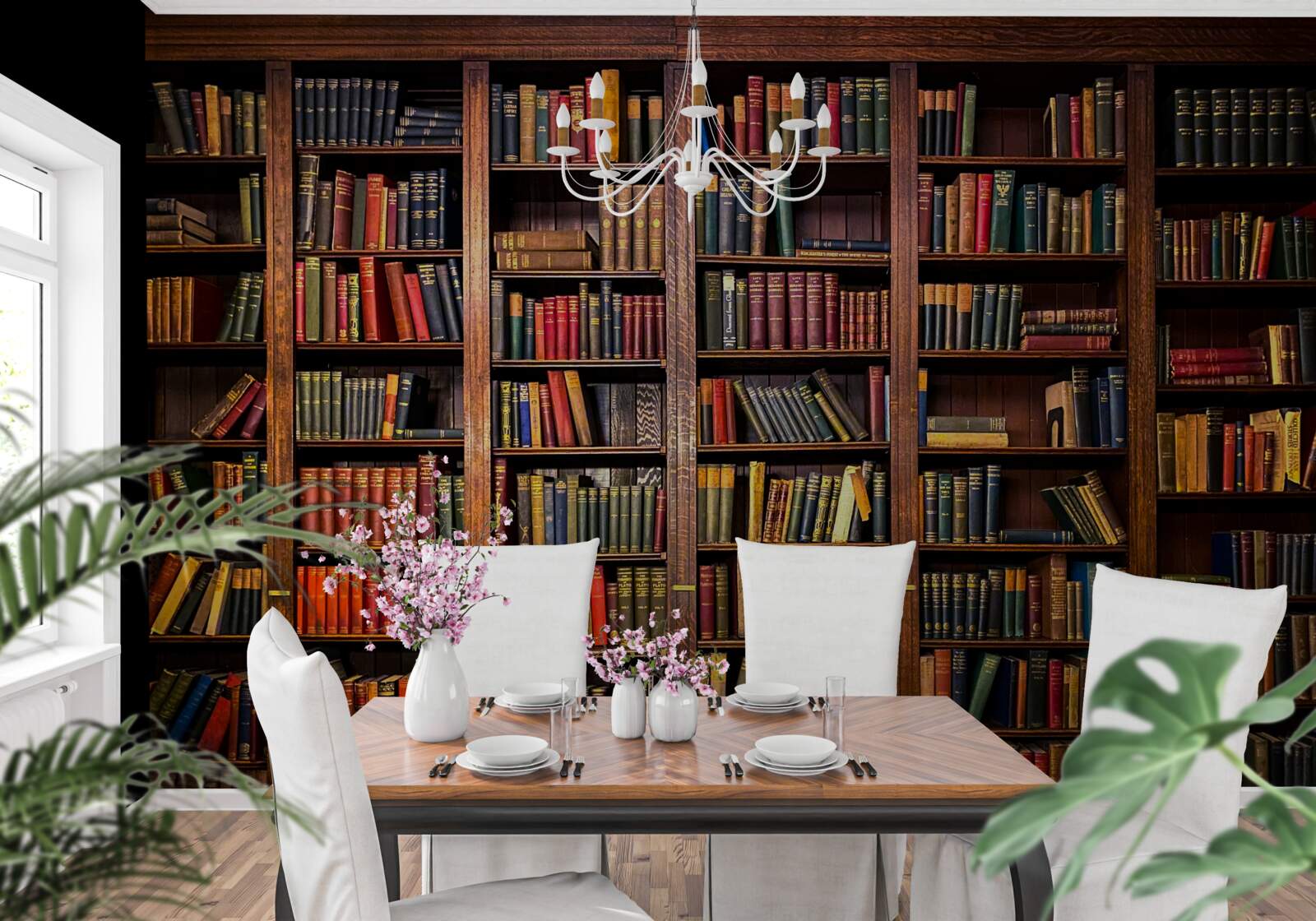 Fototapet bibliotecă extinsă cu cărți