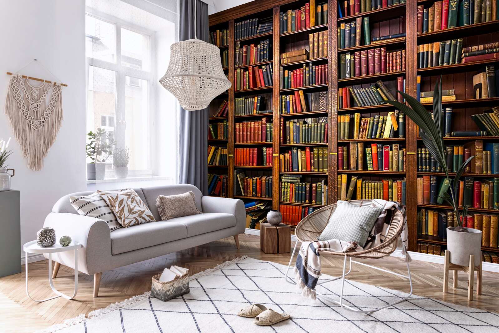 Fototapet bibliotecă extinsă cu cărți