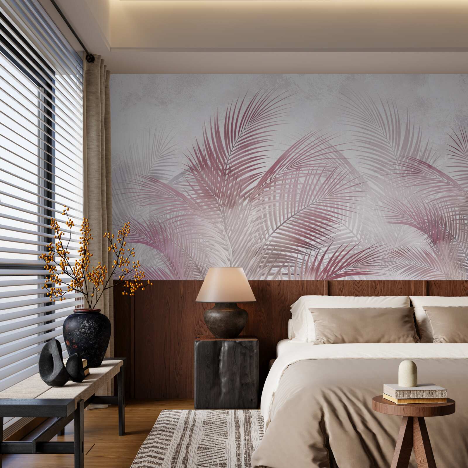 Fototapet frunze de palmier cețoase, roz