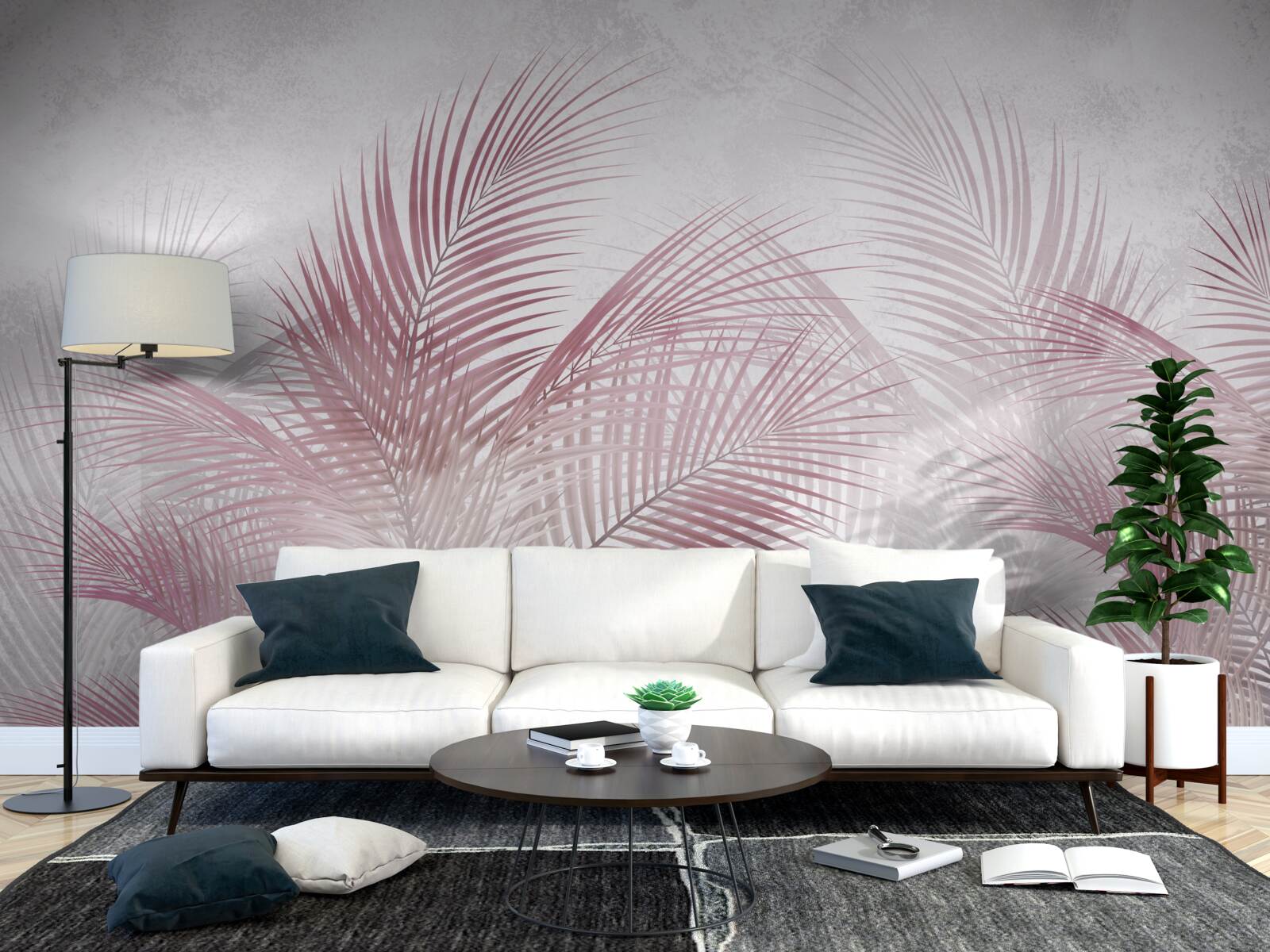 Fototapet frunze de palmier cețoase, roz