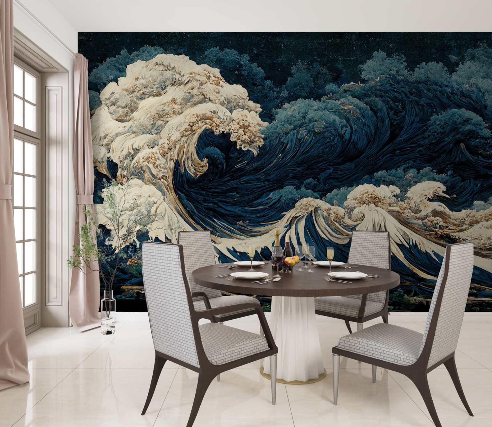 Fototapet imagine de valuri oceanice sub un cer de noapte