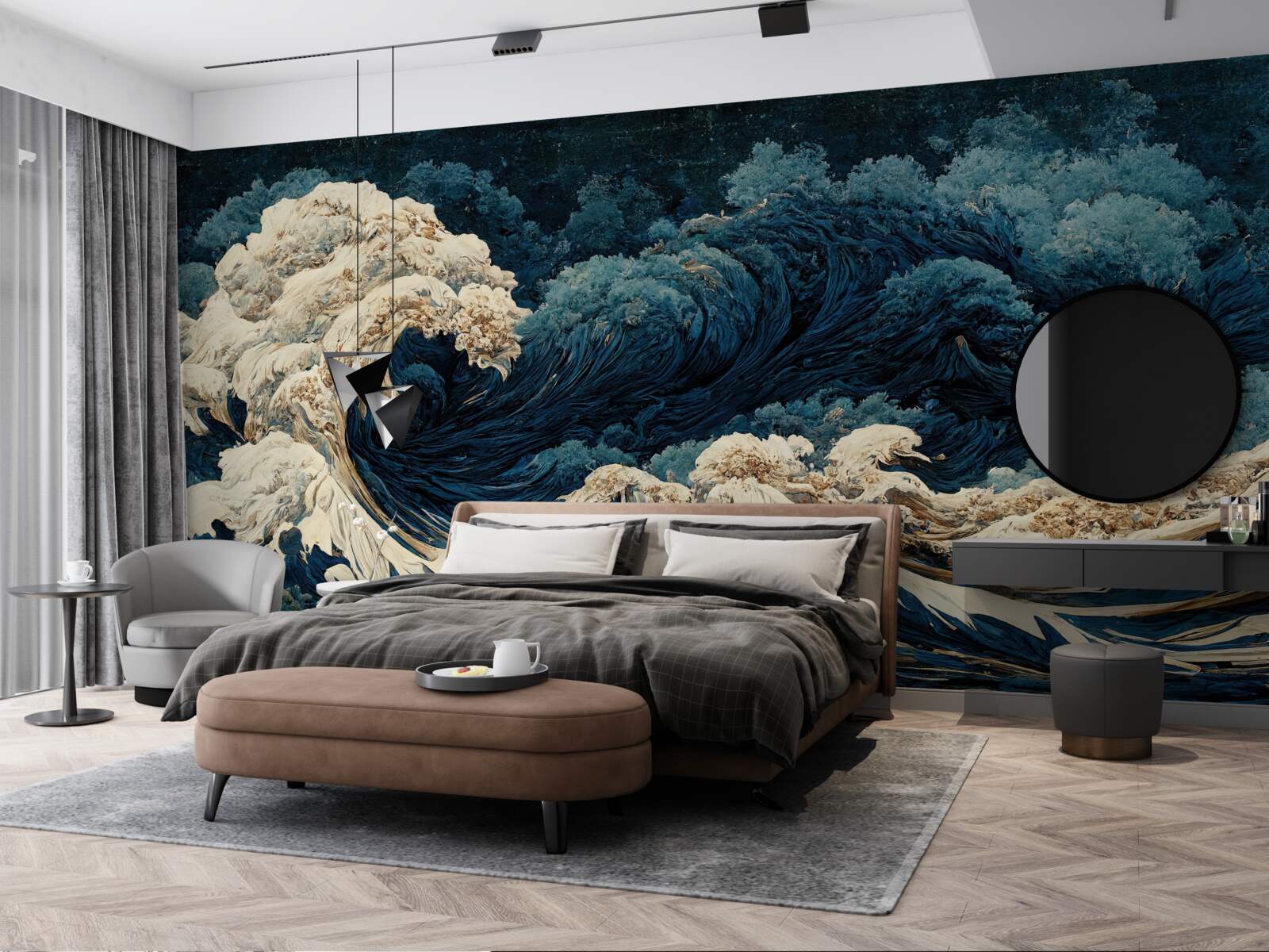 Fototapet imagine de valuri oceanice sub un cer de noapte