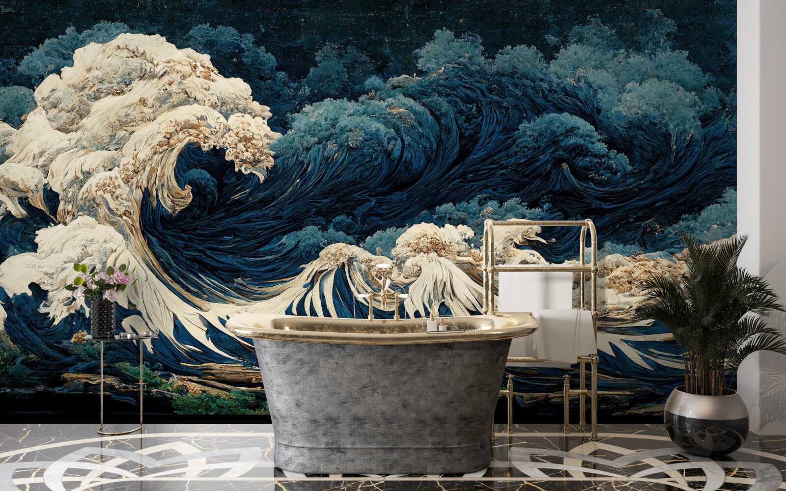 Fototapet imagine de valuri oceanice sub un cer de noapte