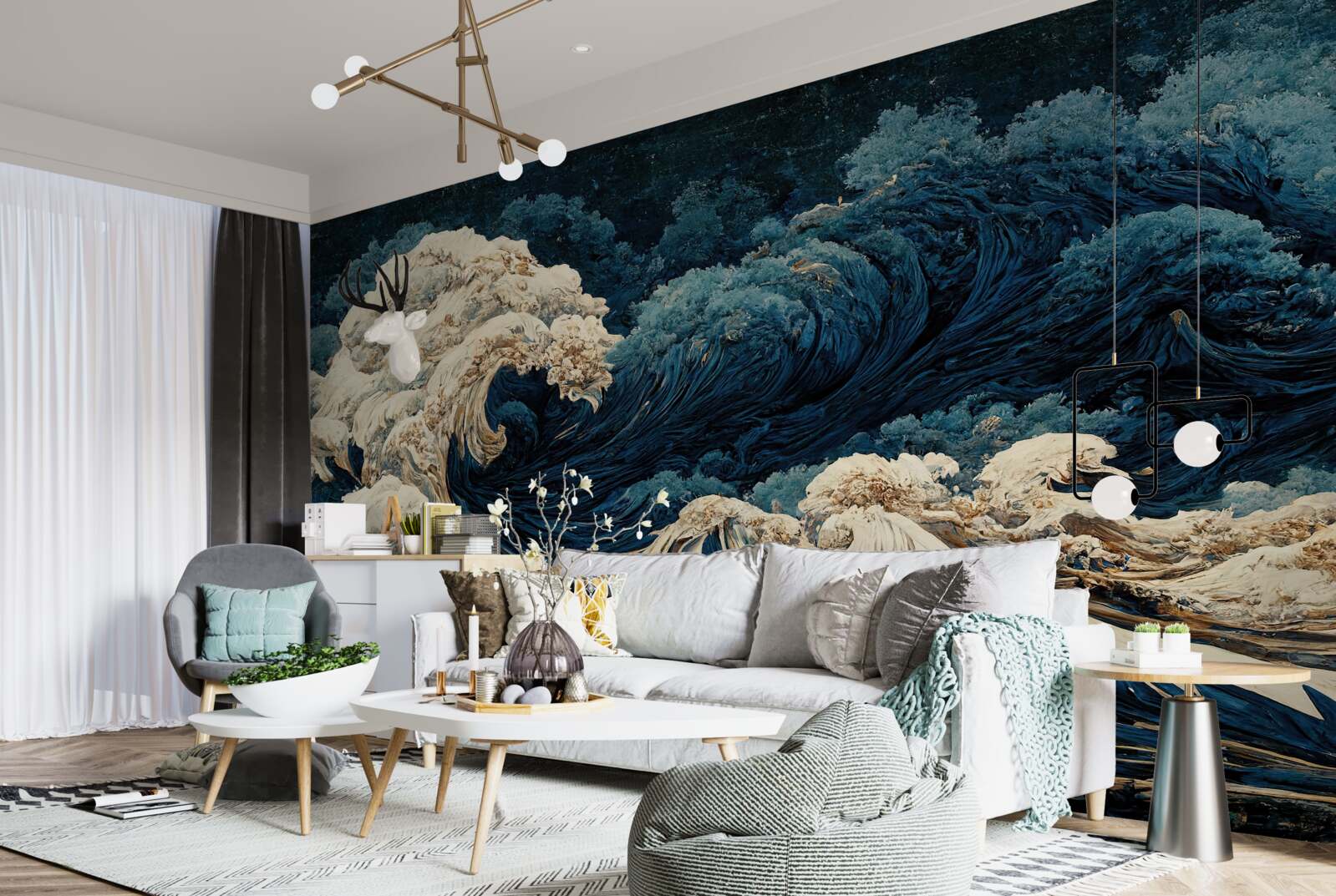 Fototapet imagine de valuri oceanice sub un cer de noapte