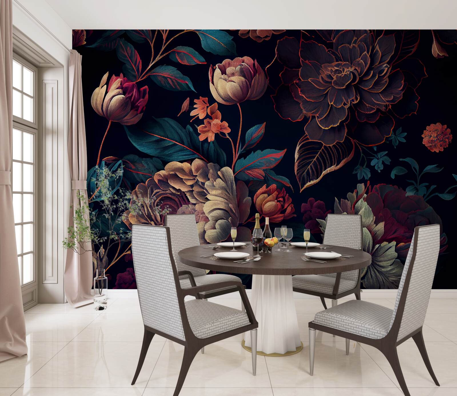 Fototapet amestec de flori frumoase întunecate