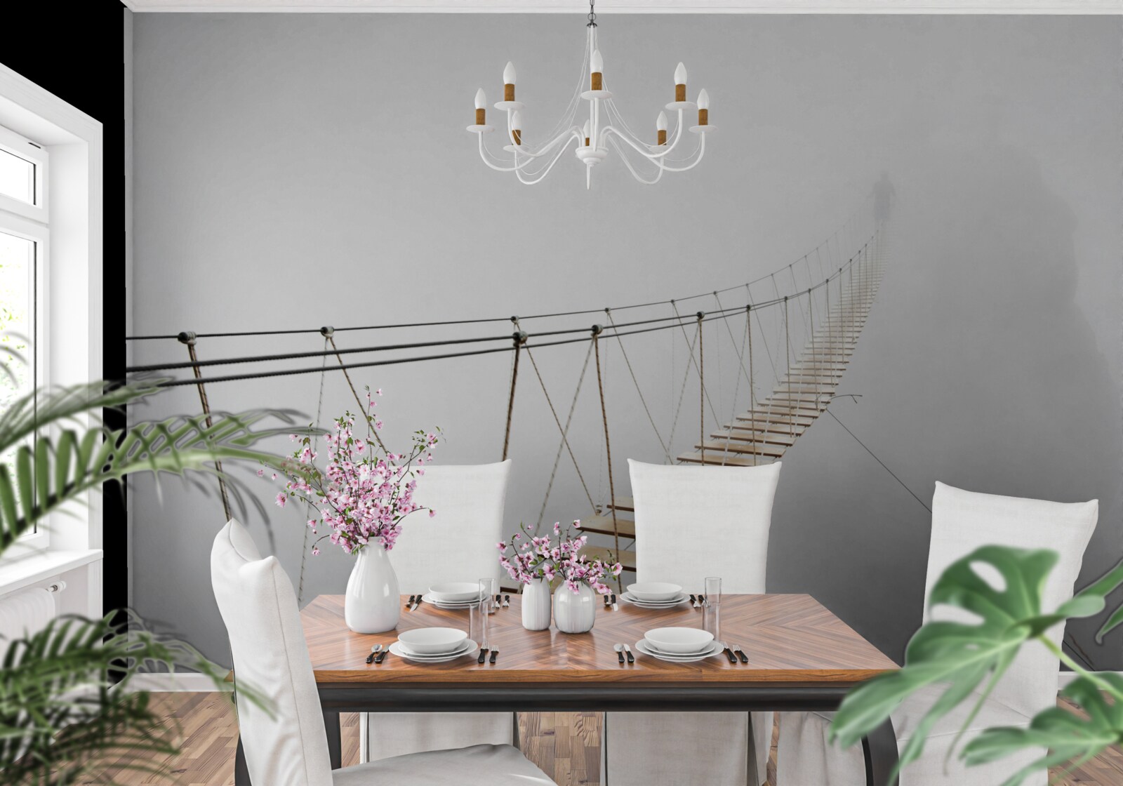 Fototapet ceață peste podul suspendat