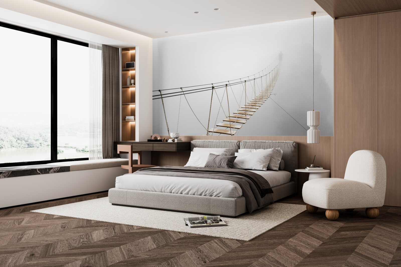 Fototapet ceață peste podul suspendat