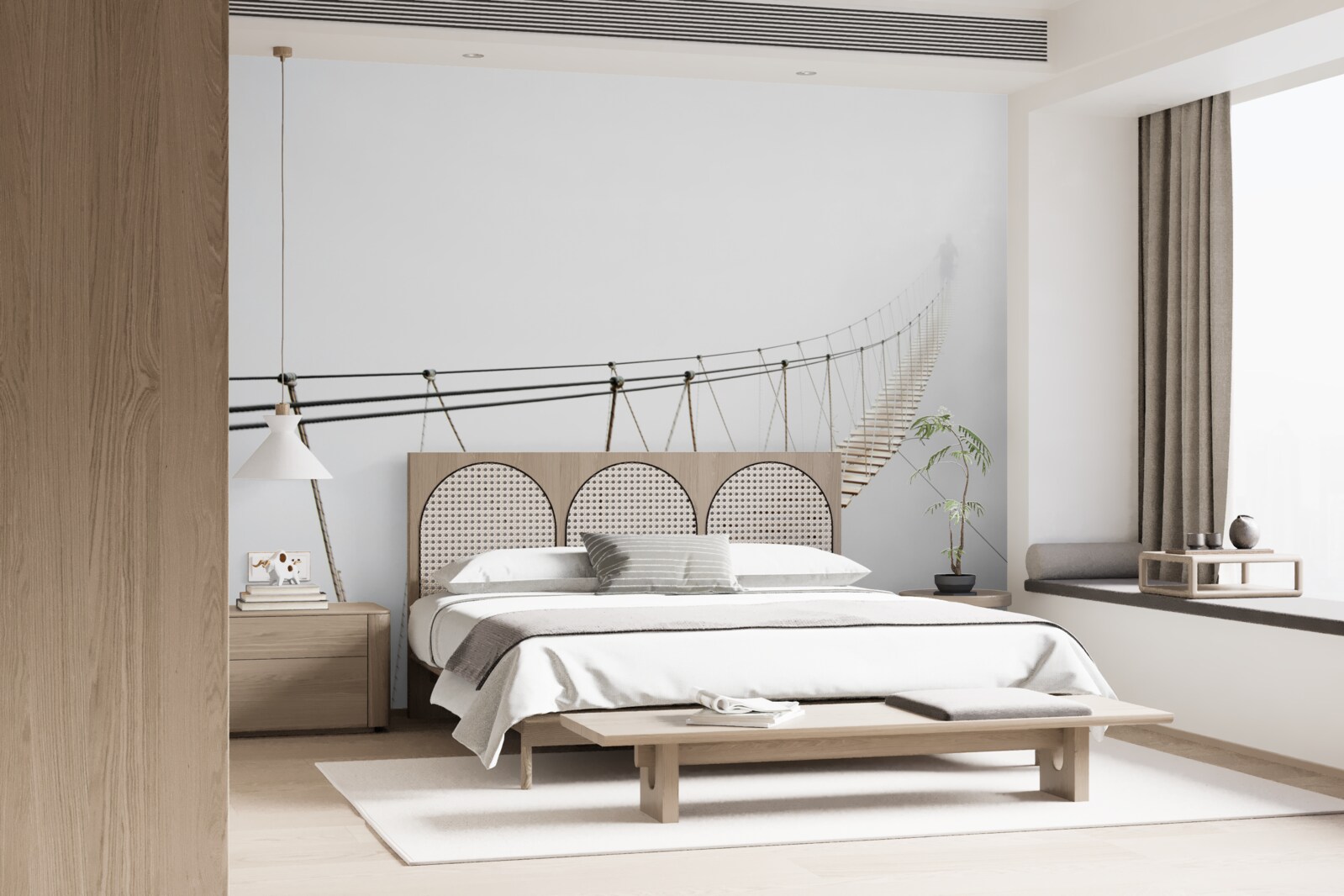 Fototapet ceață peste podul suspendat