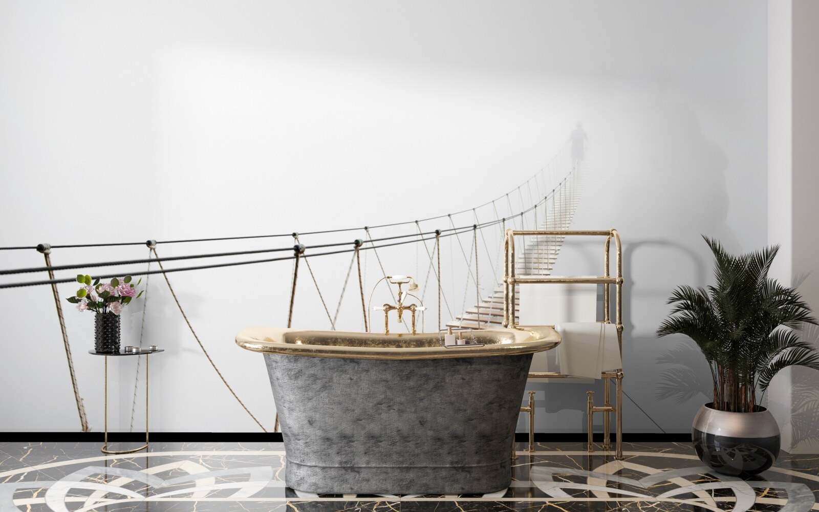 Fototapet ceață peste podul suspendat