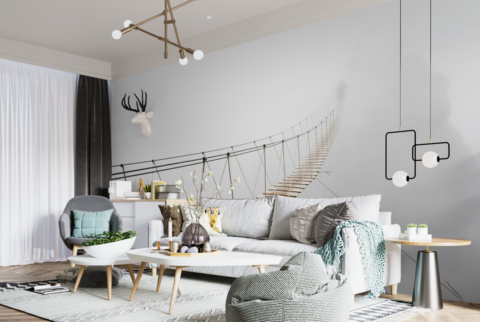 Fototapet ceață peste podul suspendat