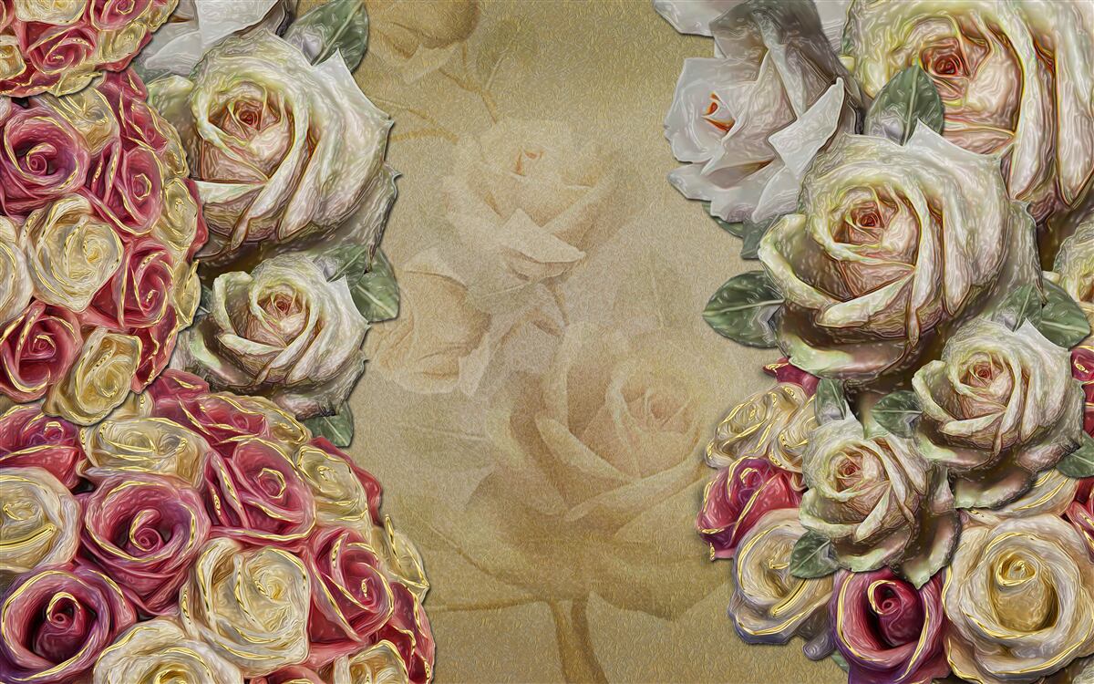 Fototapet compoziția de epocă combină trandafiri albi și roșii