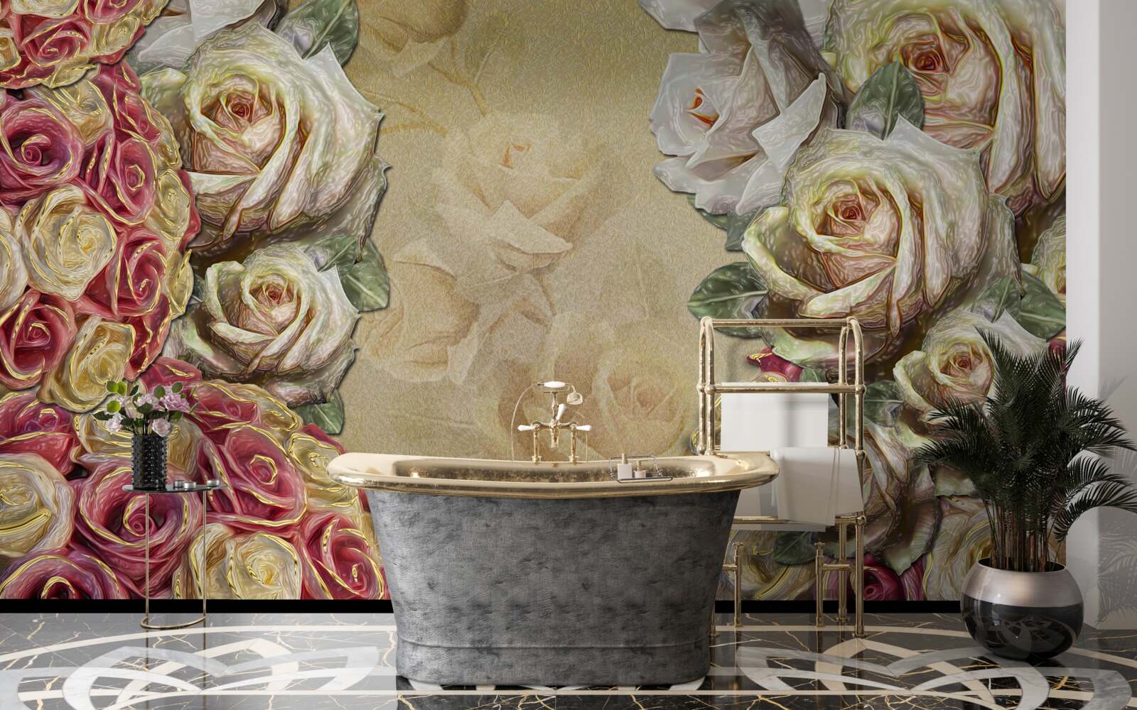 Fototapet compoziția de epocă combină trandafiri albi și roșii