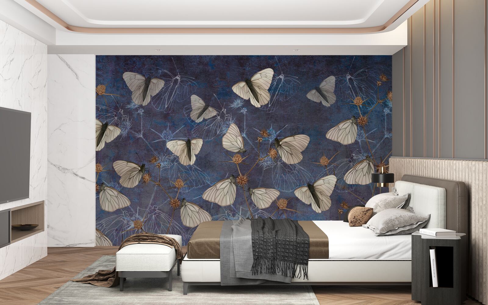 Fototapet fluturi albi în timpul sezonului de creștere