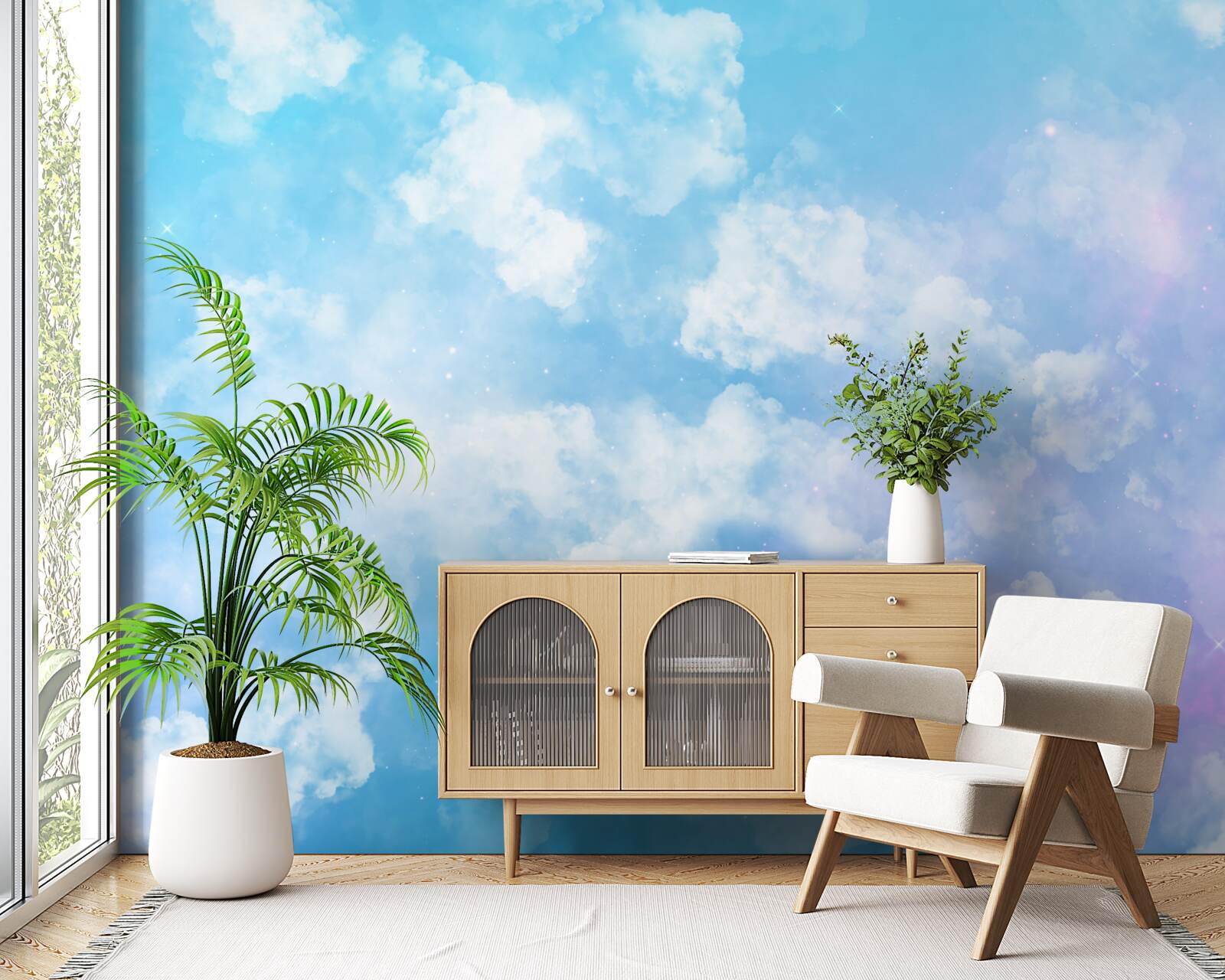 Fototapet firmament, plăcut ochiului cu strălucirea sa și norii albi ca zăpada