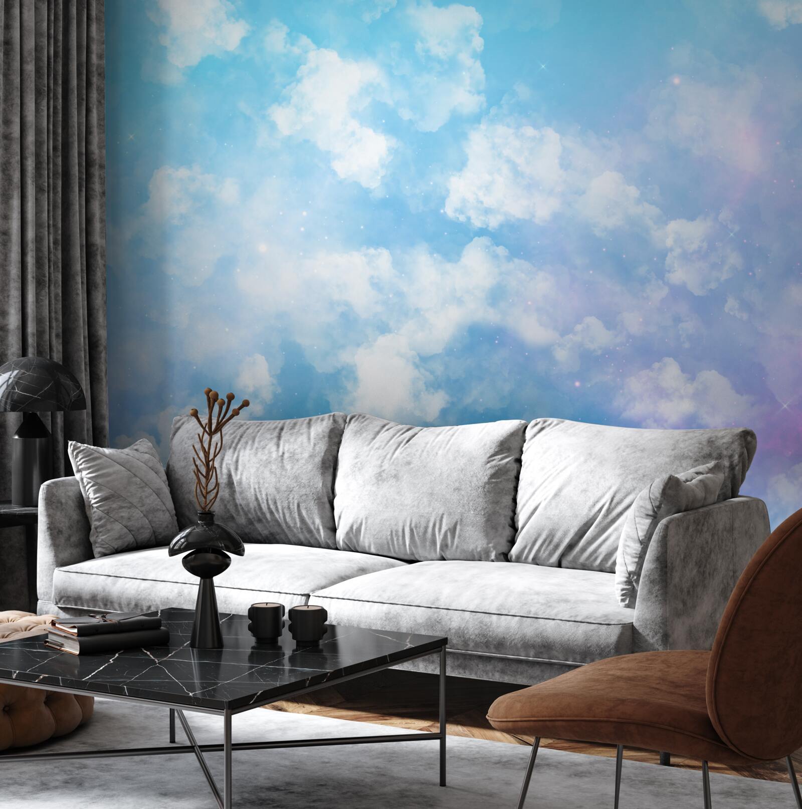 Fototapet firmament, plăcut ochiului cu strălucirea sa și norii albi ca zăpada