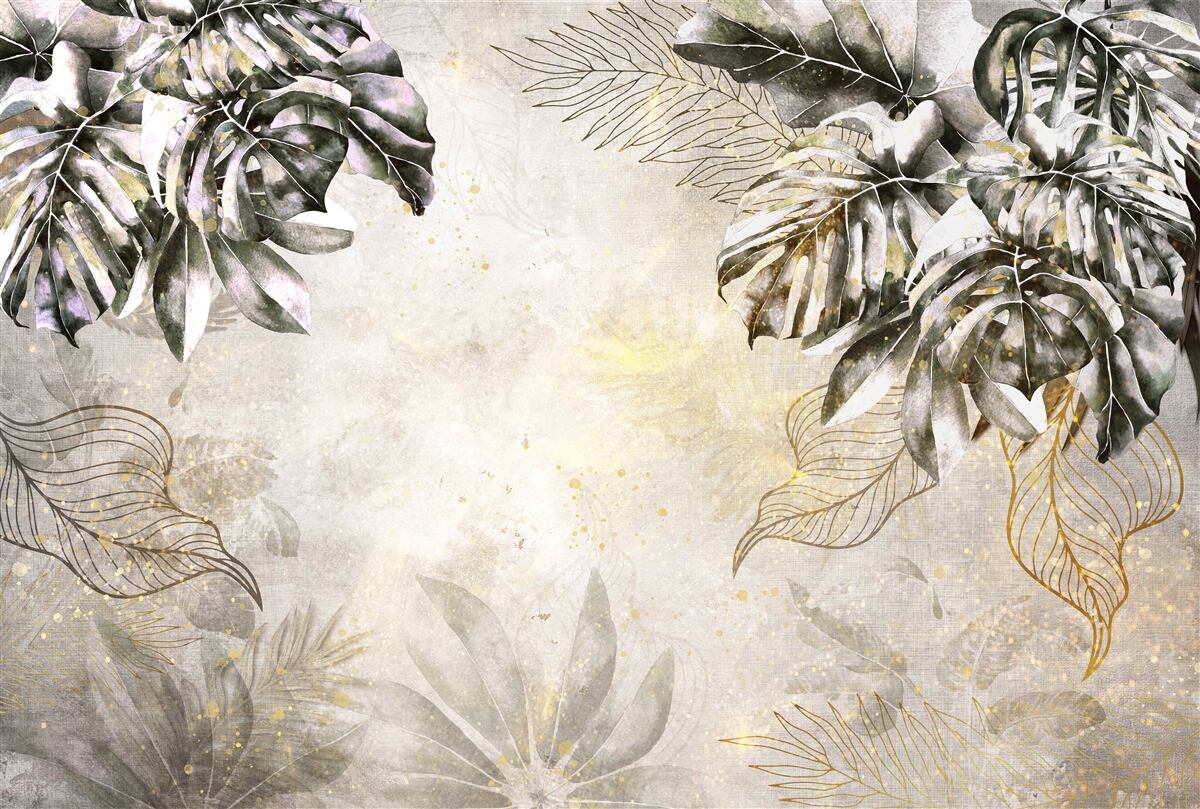 Fototapet compoziția de toamnă include frunze mari de monstera