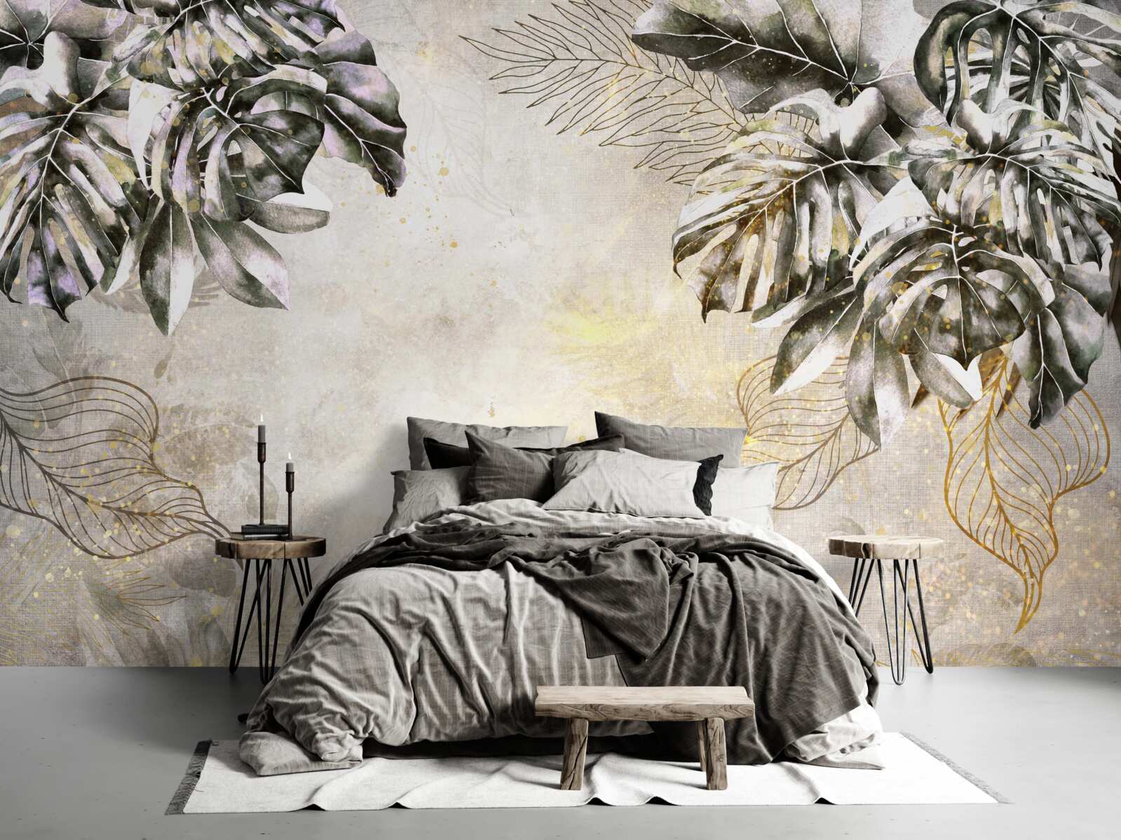 Fototapet compoziția de toamnă include frunze mari de monstera