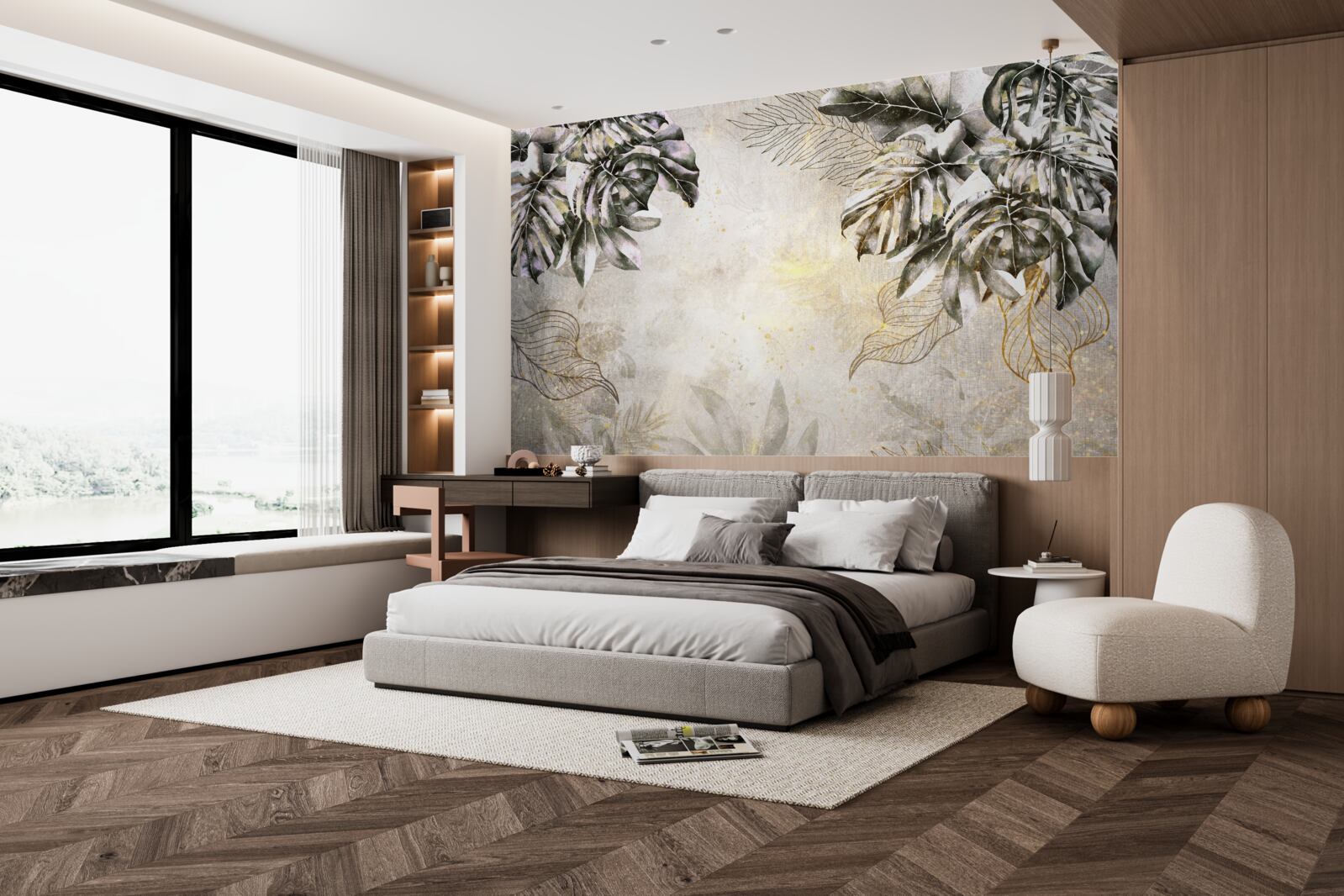 Fototapet compoziția de toamnă include frunze mari de monstera