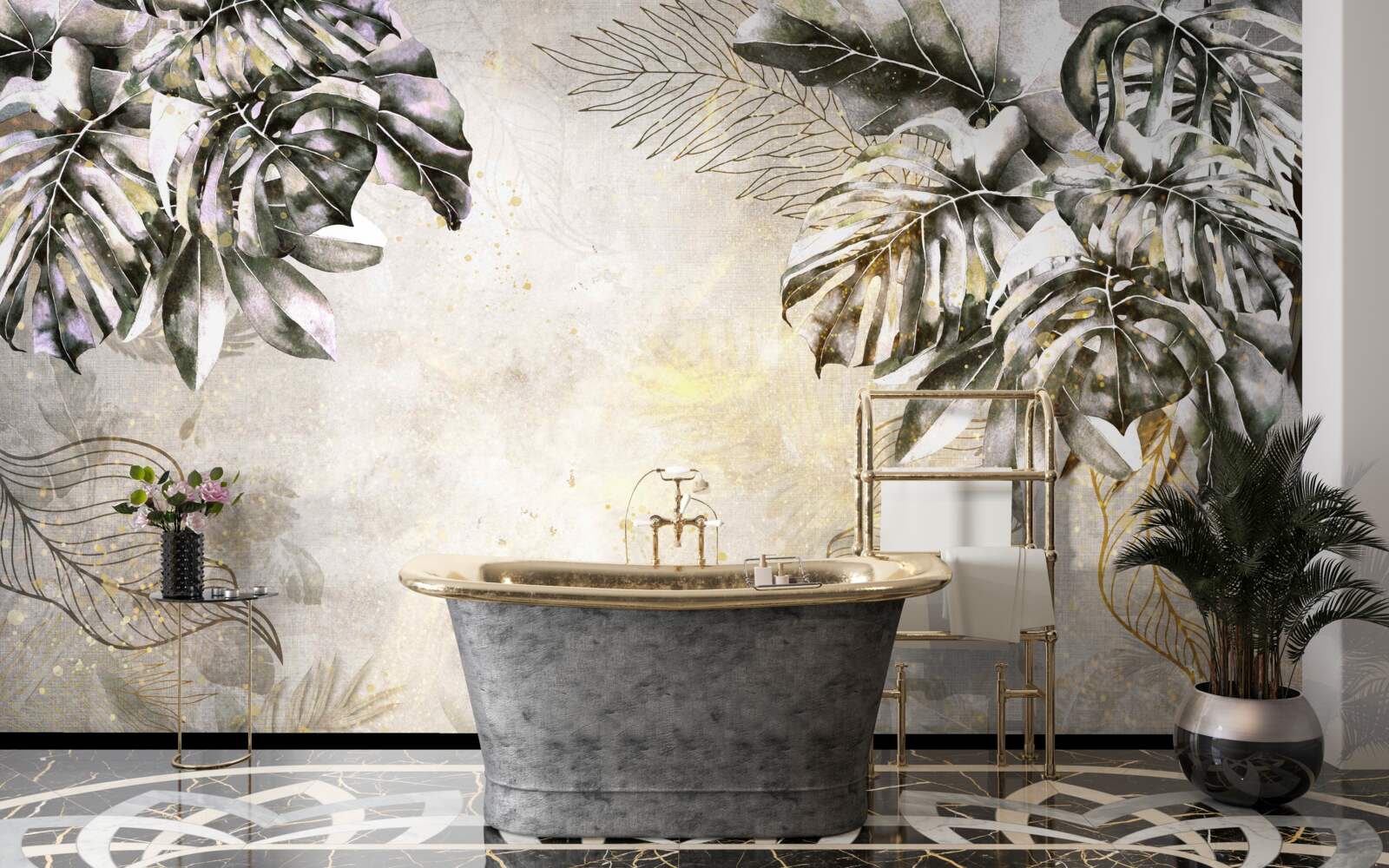 Fototapet compoziția de toamnă include frunze mari de monstera