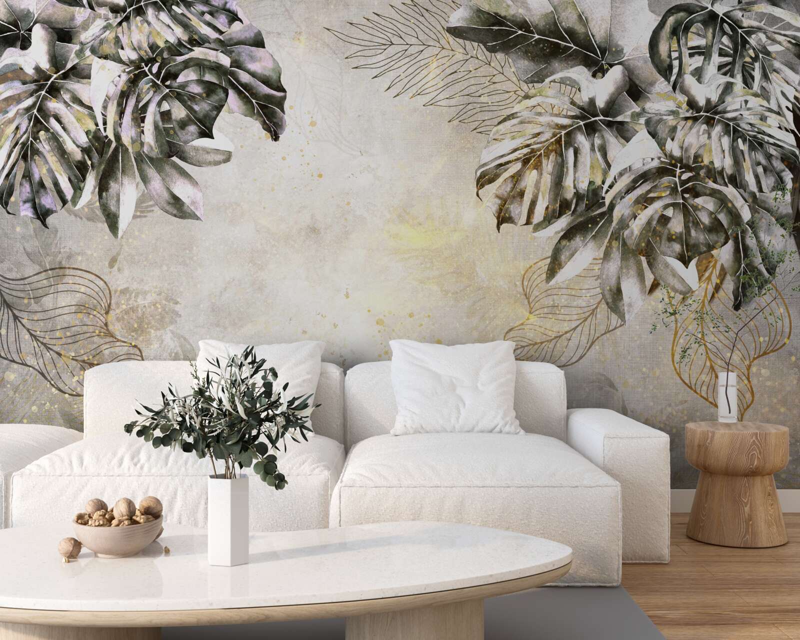 Fototapet compoziția de toamnă include frunze mari de monstera