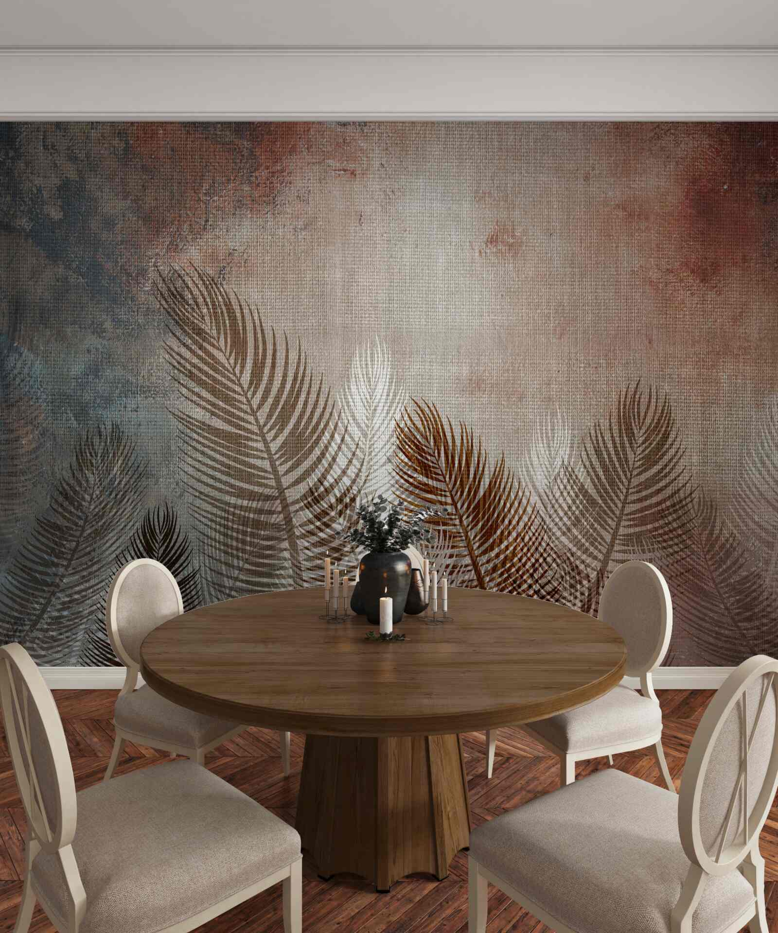 Fototapet frunzele de palmier în paleta de toamnă au un aspect pufos