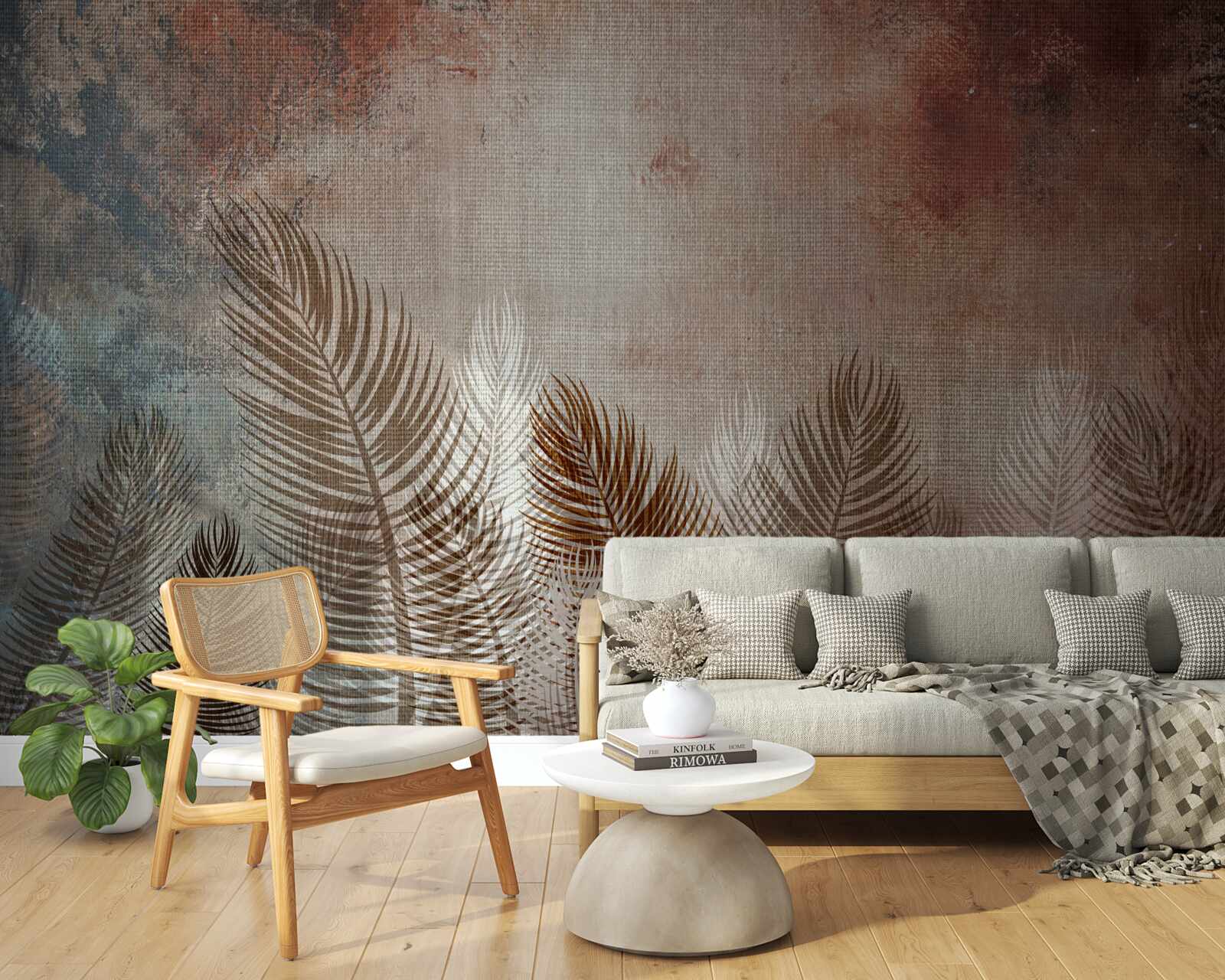 Fototapet frunzele de palmier în paleta de toamnă au un aspect pufos