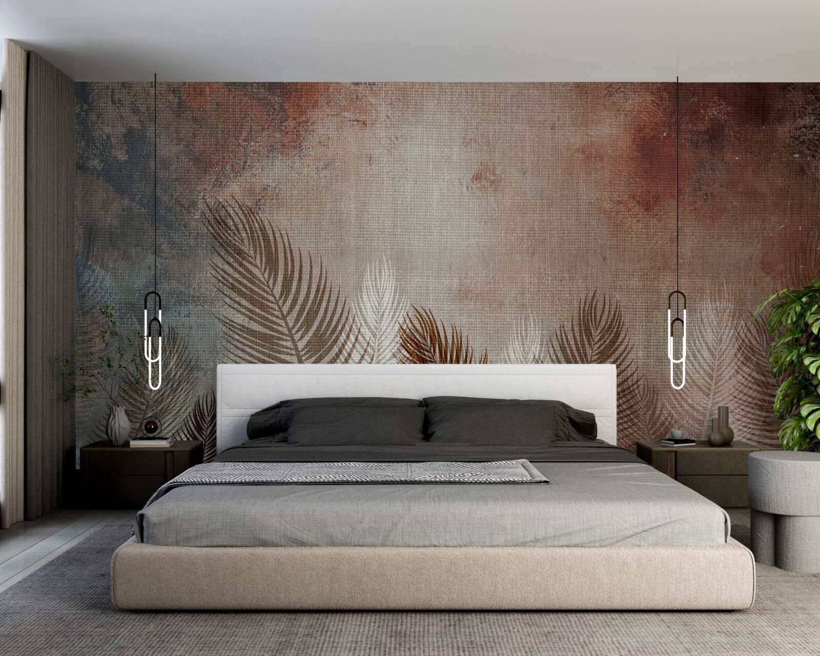 Fototapet frunzele de palmier în paleta de toamnă au un aspect pufos