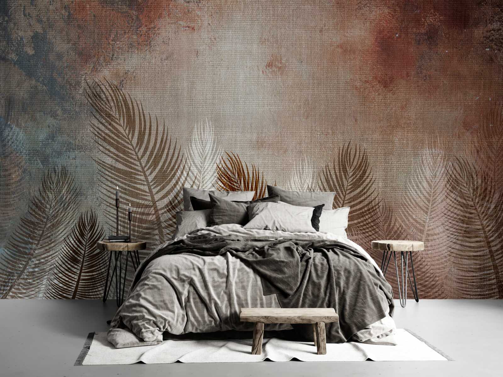 Fototapet frunzele de palmier în paleta de toamnă au un aspect pufos