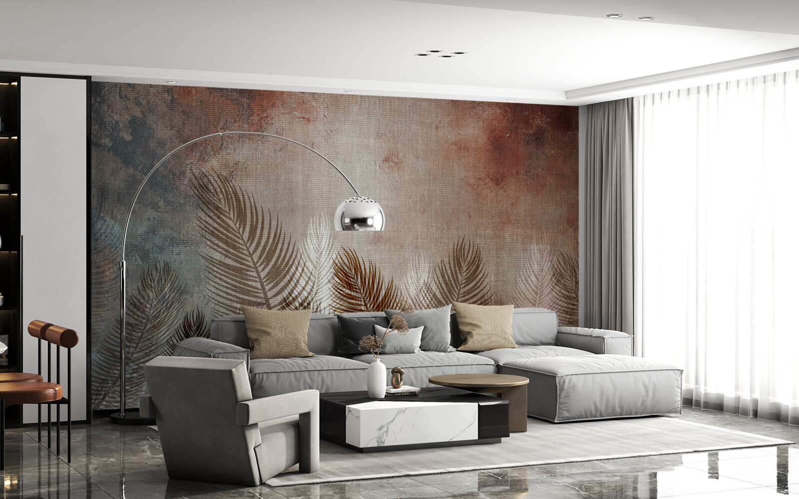 Fototapet frunzele de palmier în paleta de toamnă au un aspect pufos