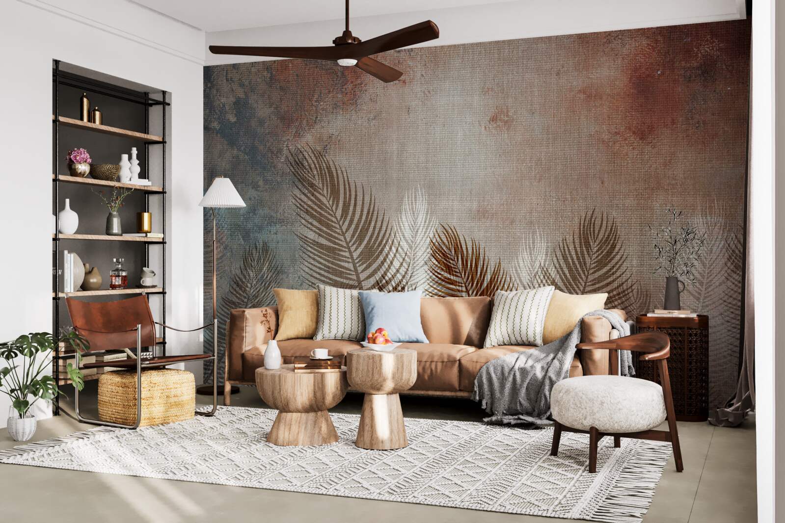 Fototapet frunzele de palmier în paleta de toamnă au un aspect pufos