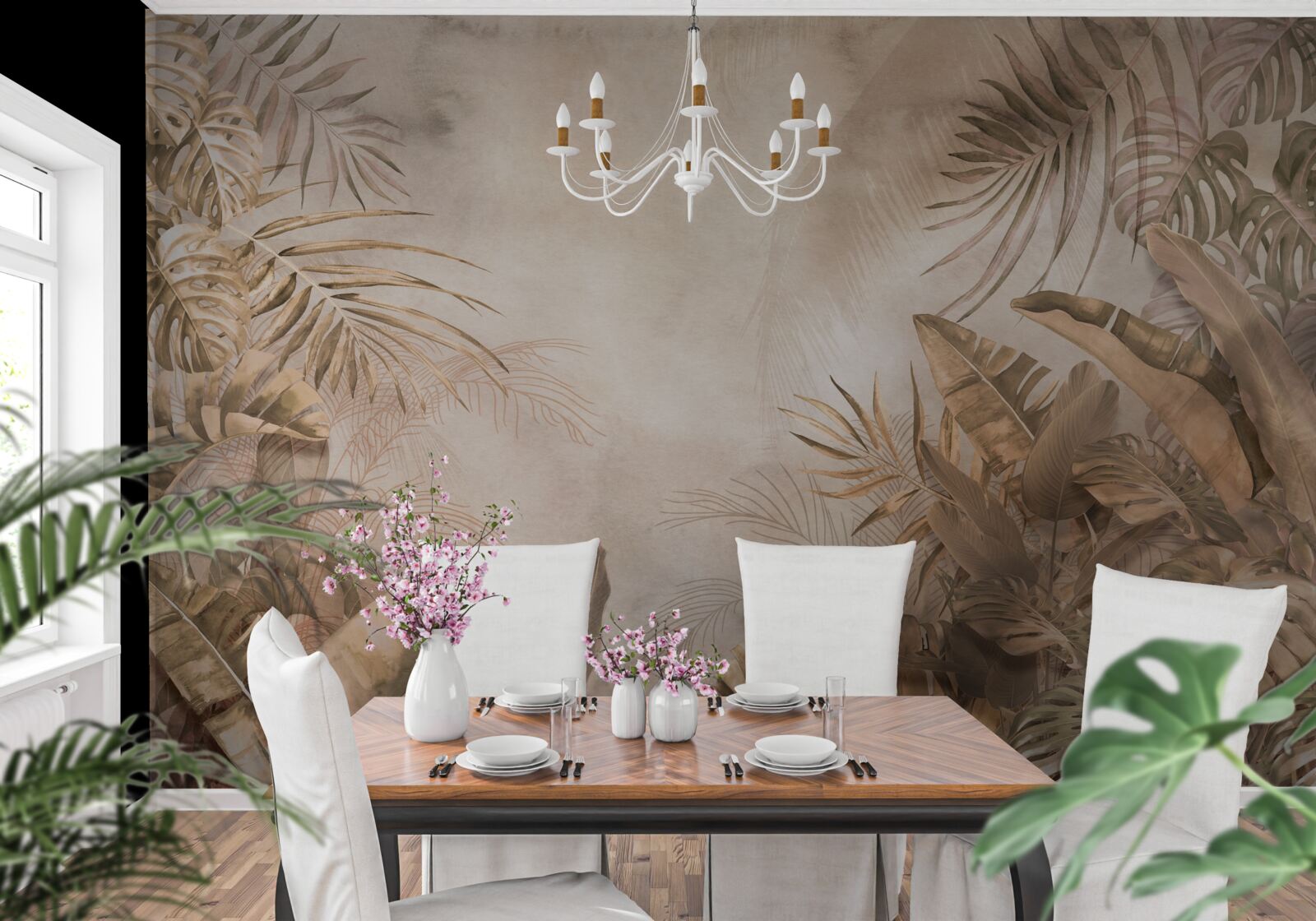 Fototapet monstera și palmierii cresc în pădurile tropicale