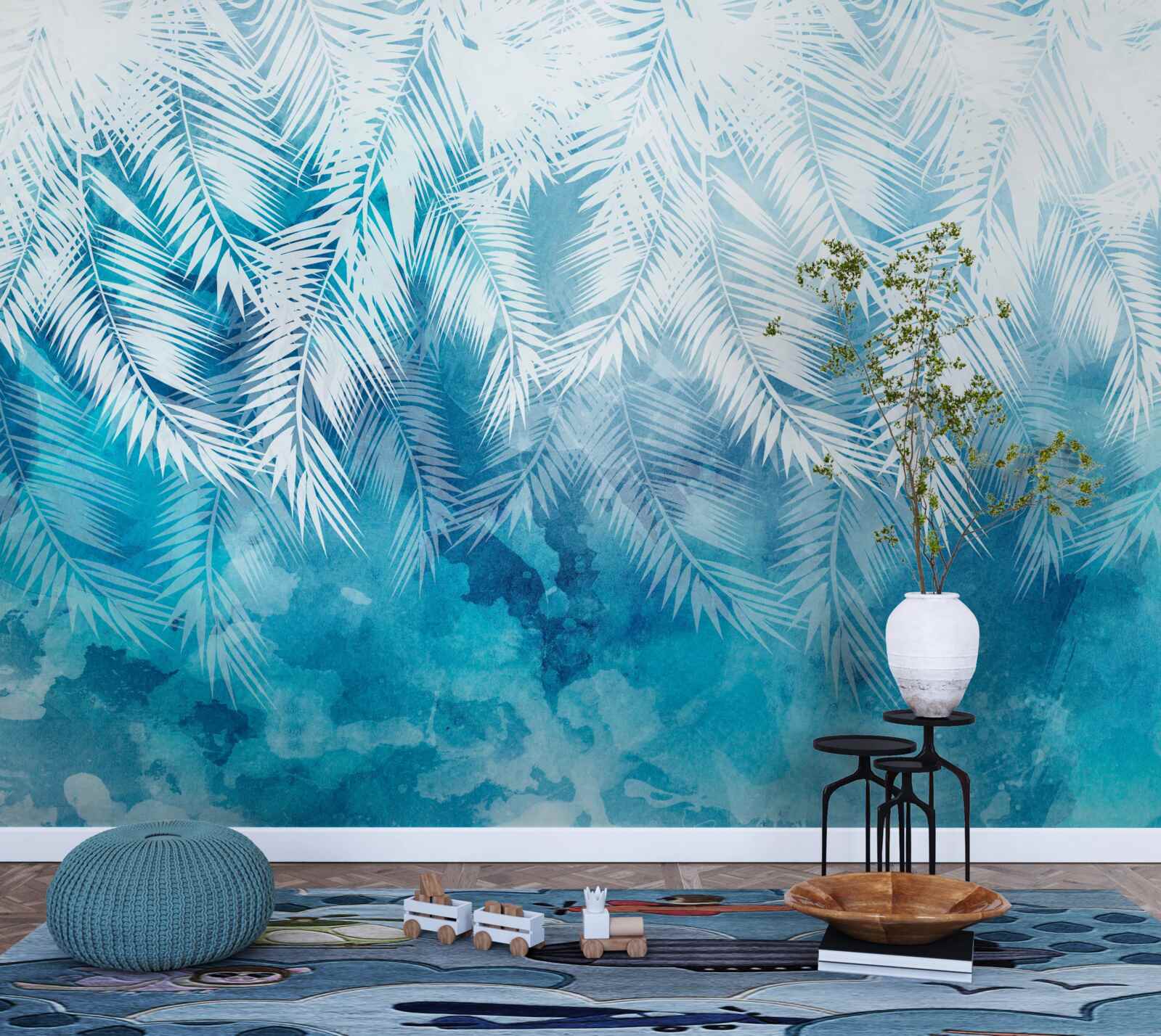 Fototapet frunze albe de ferigă pe un fundal de iarnă