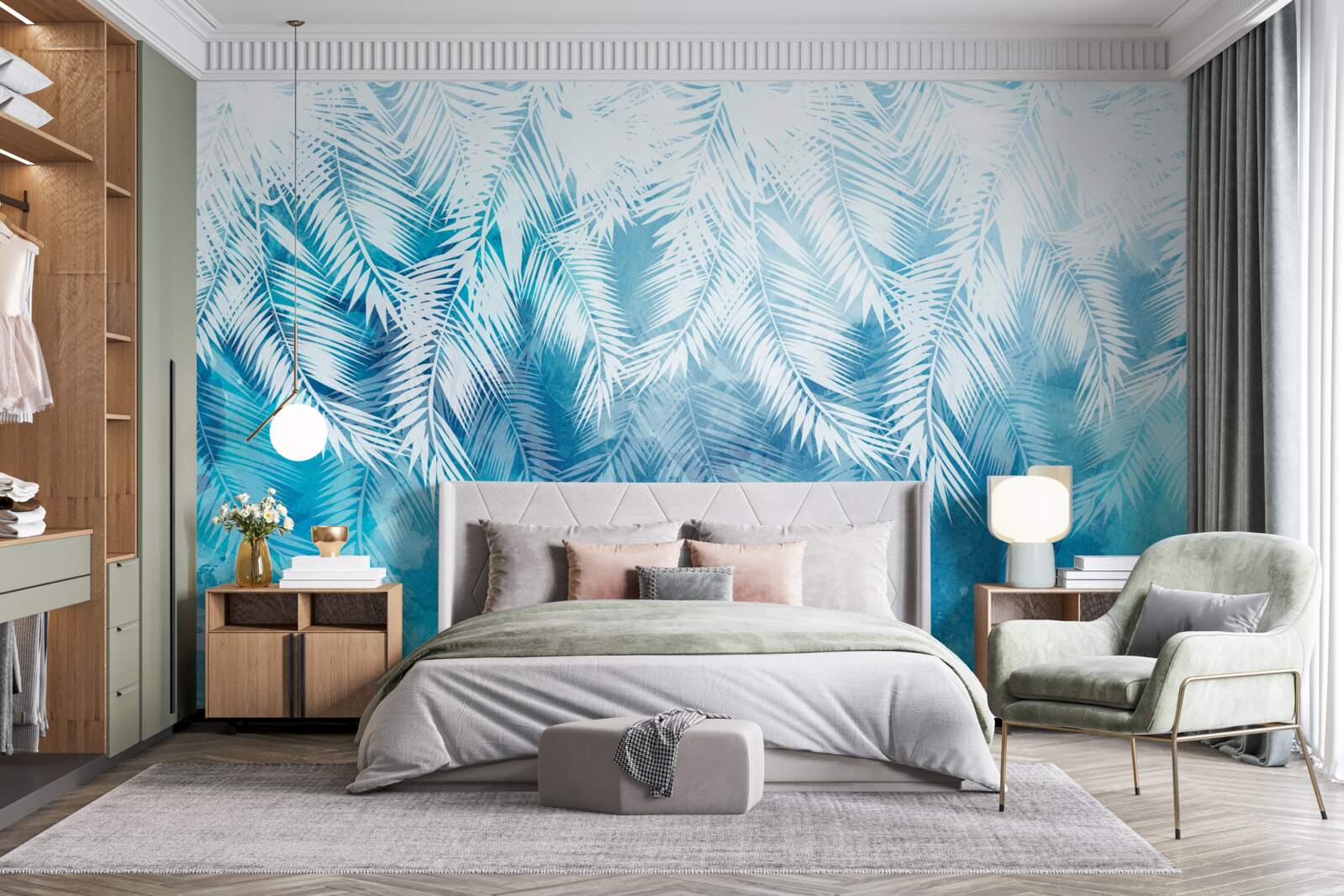 Fototapet frunze albe de ferigă pe un fundal de iarnă