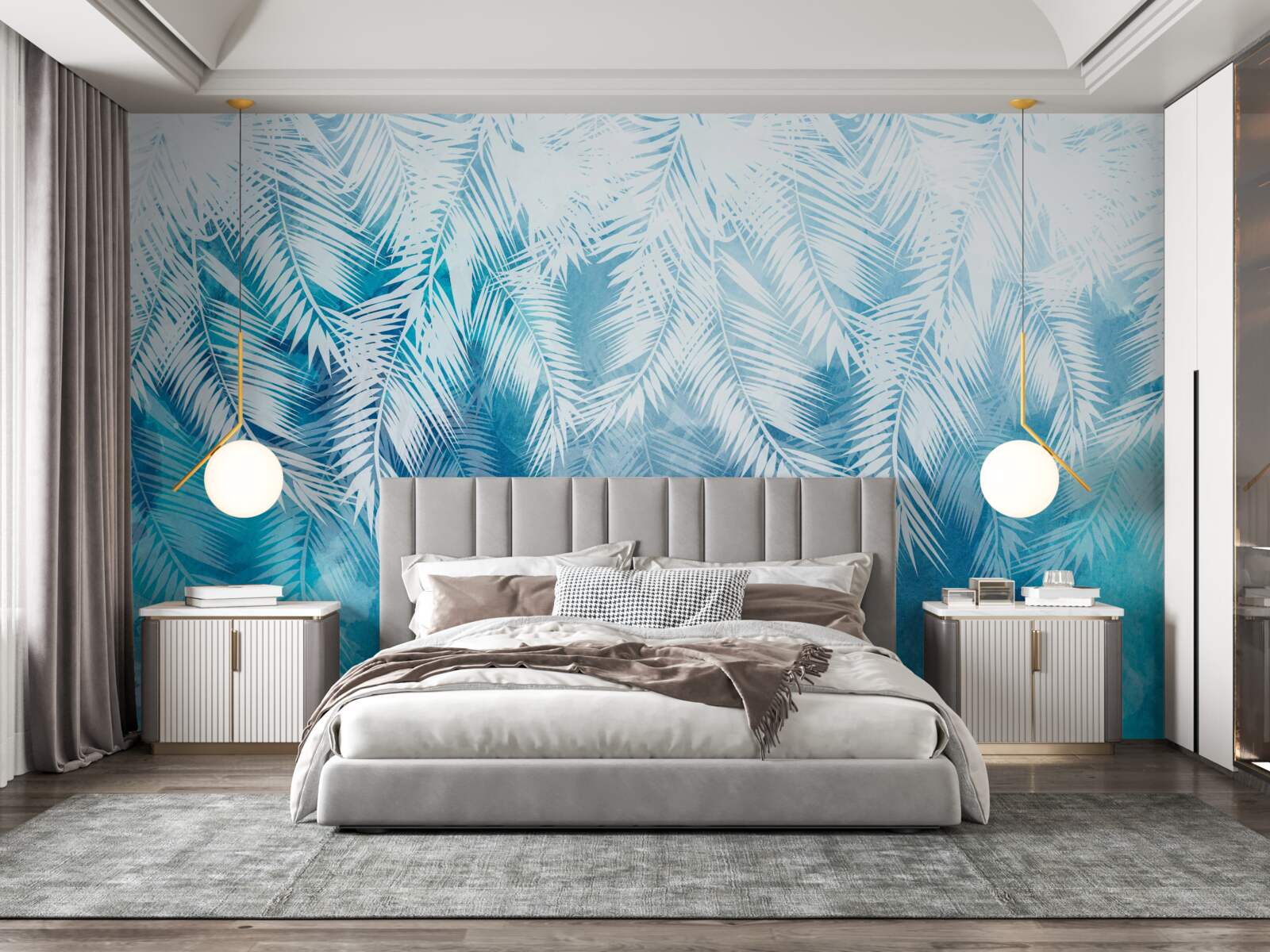 Fototapet frunze albe de ferigă pe un fundal de iarnă