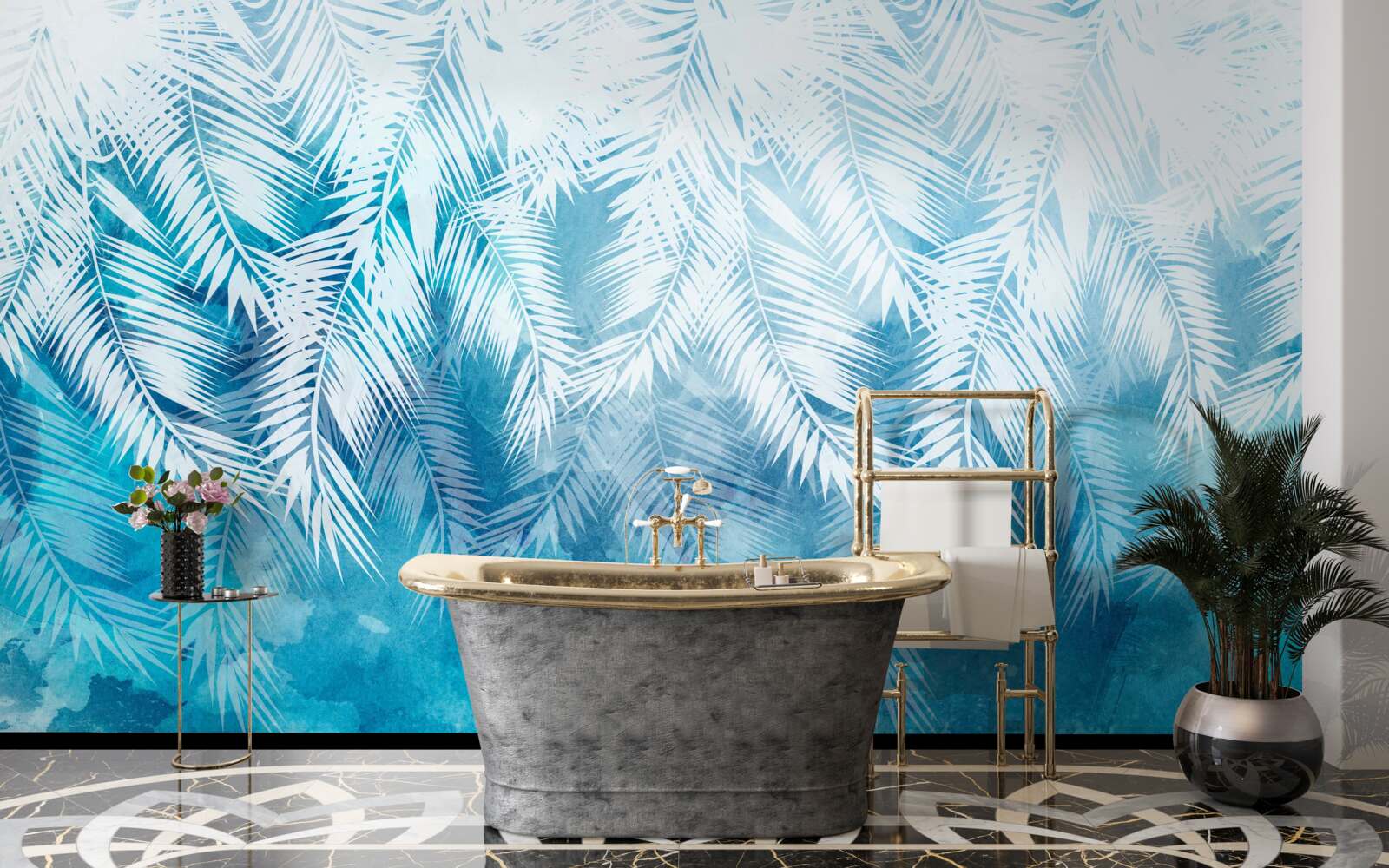 Fototapet frunze albe de ferigă pe un fundal de iarnă