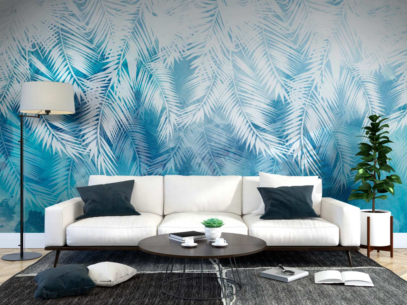 Fototapet frunze albe de ferigă pe un fundal de iarnă