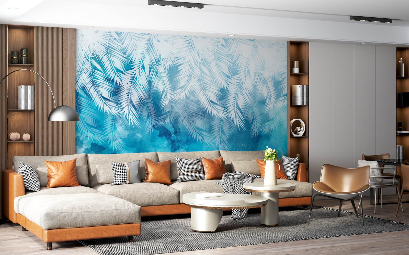 Fototapet frunze albe de ferigă pe un fundal de iarnă