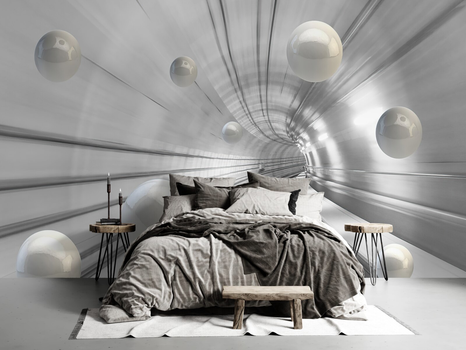 Fototapet trecere de bile albe ca zăpada suspendate în aer